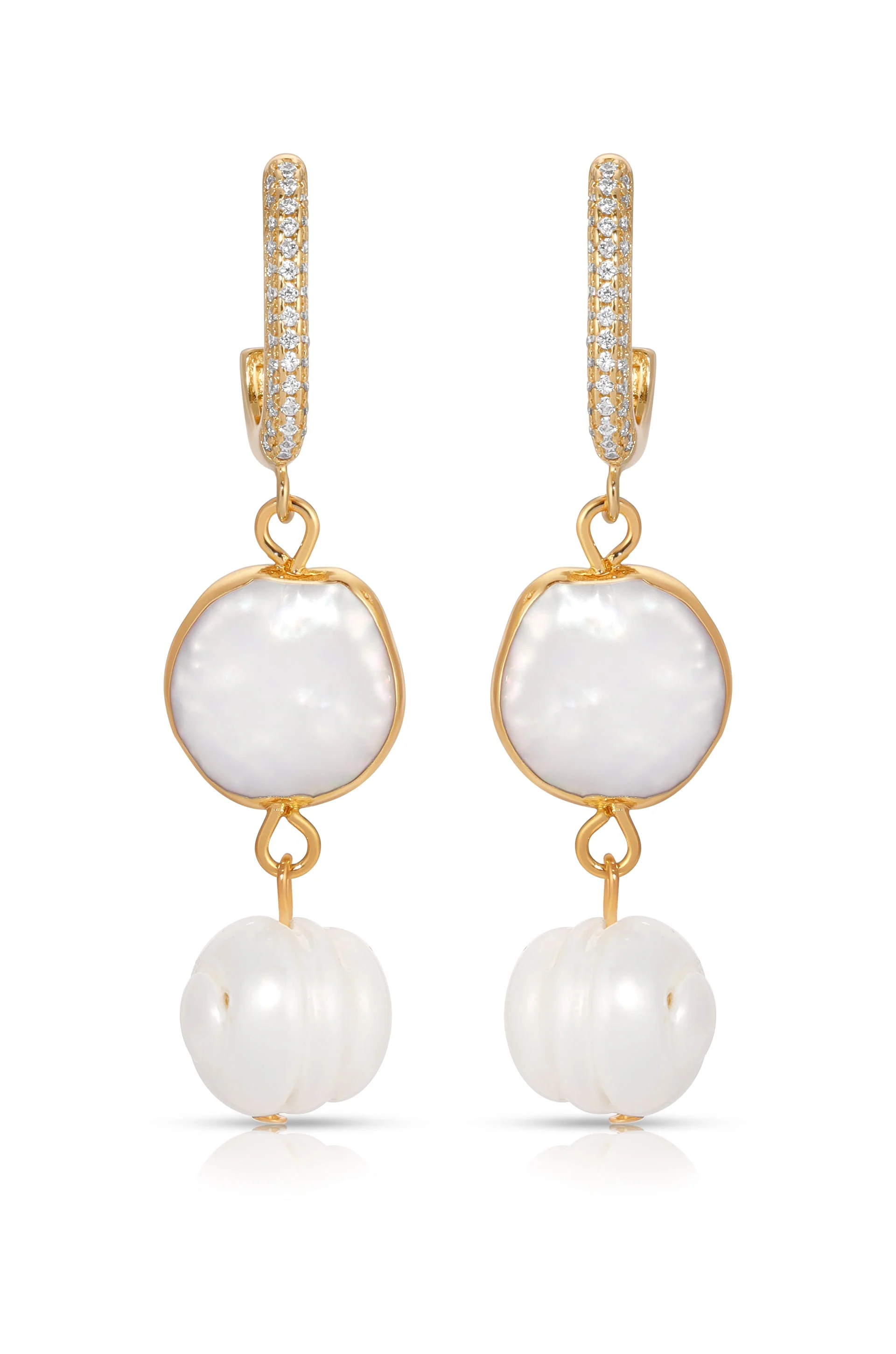Dangling Freshwater Pearl Huggie Hoop Earrings - Image 3
