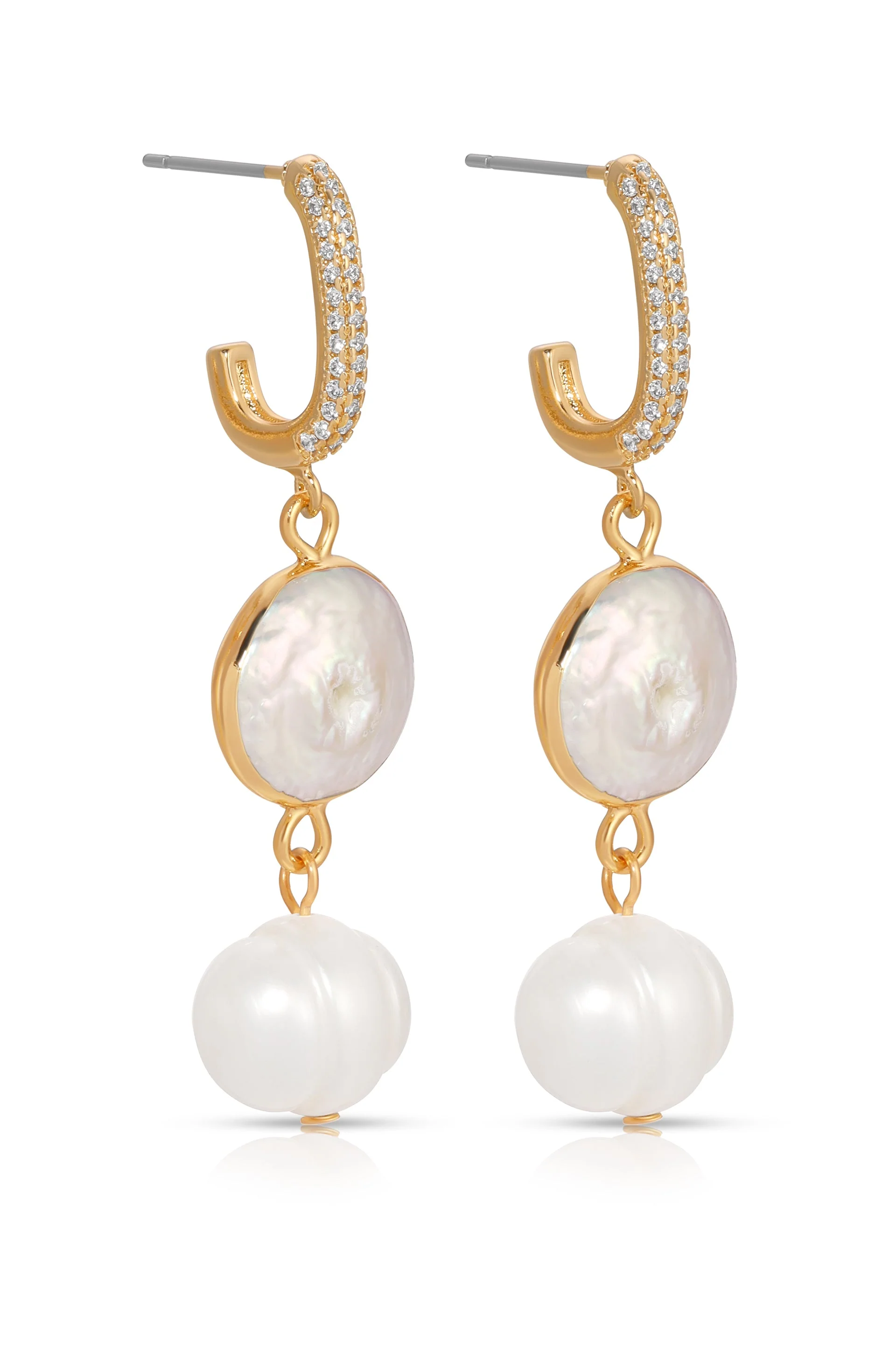Dangling Freshwater Pearl Huggie Hoop Earrings - Image 4