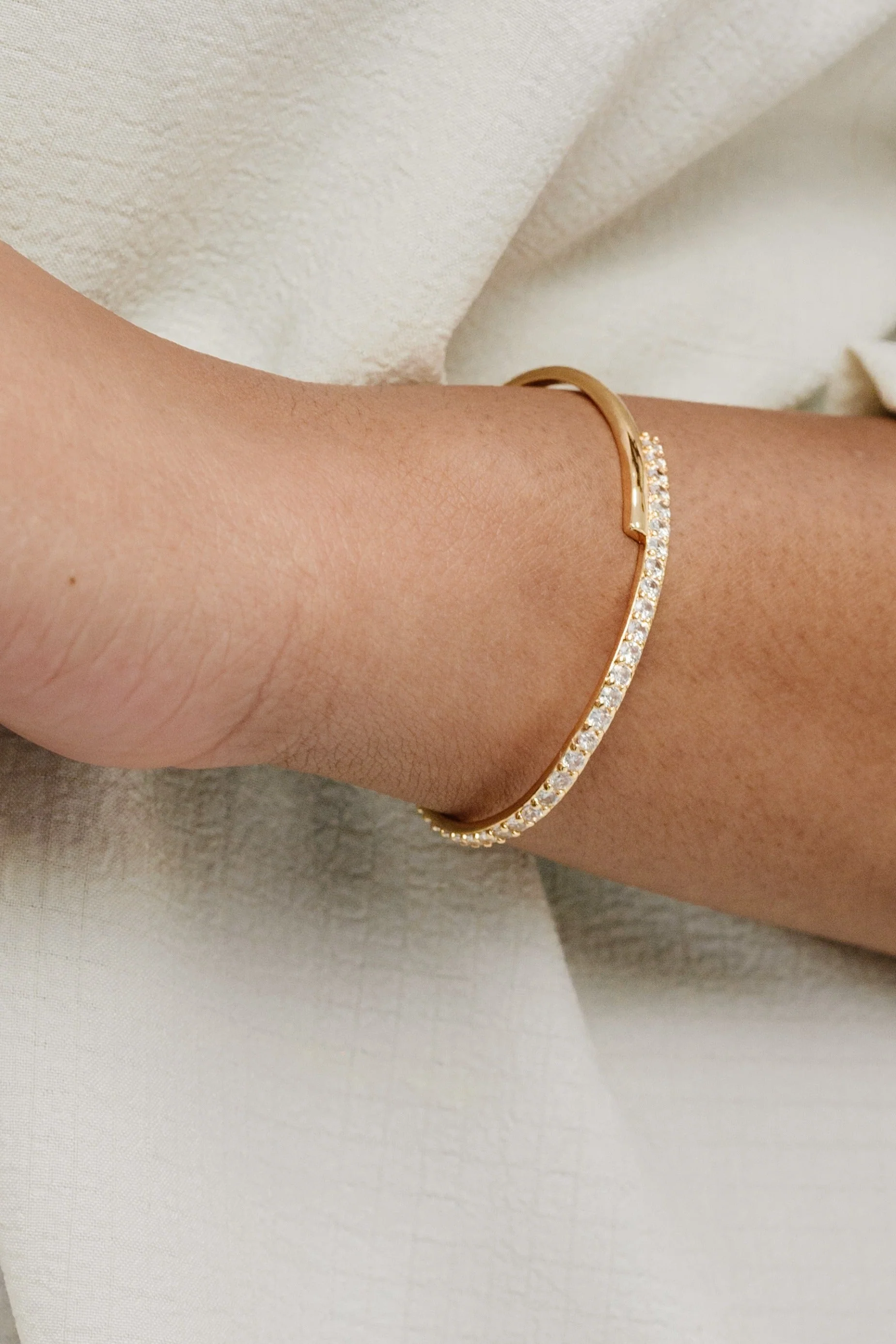 Half Classic Half Sparkle Bracelet Cuff - Image 2