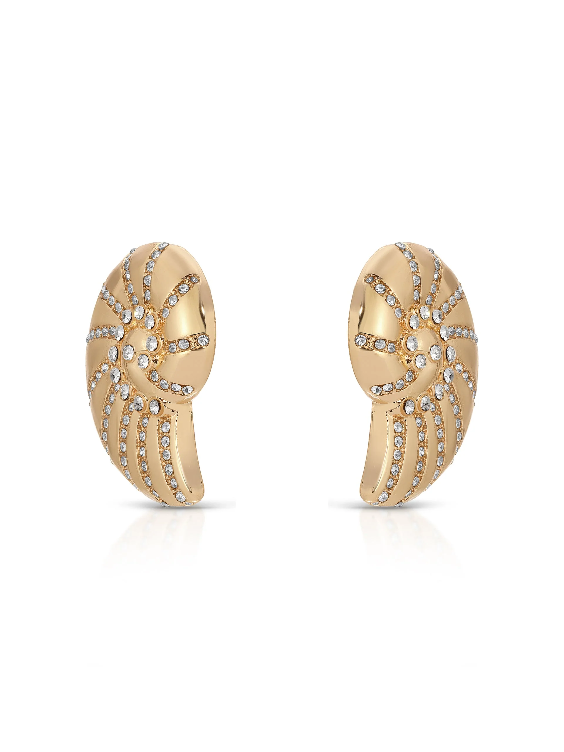 Crystal Studded Nautilus Shell Earrings - Image 3