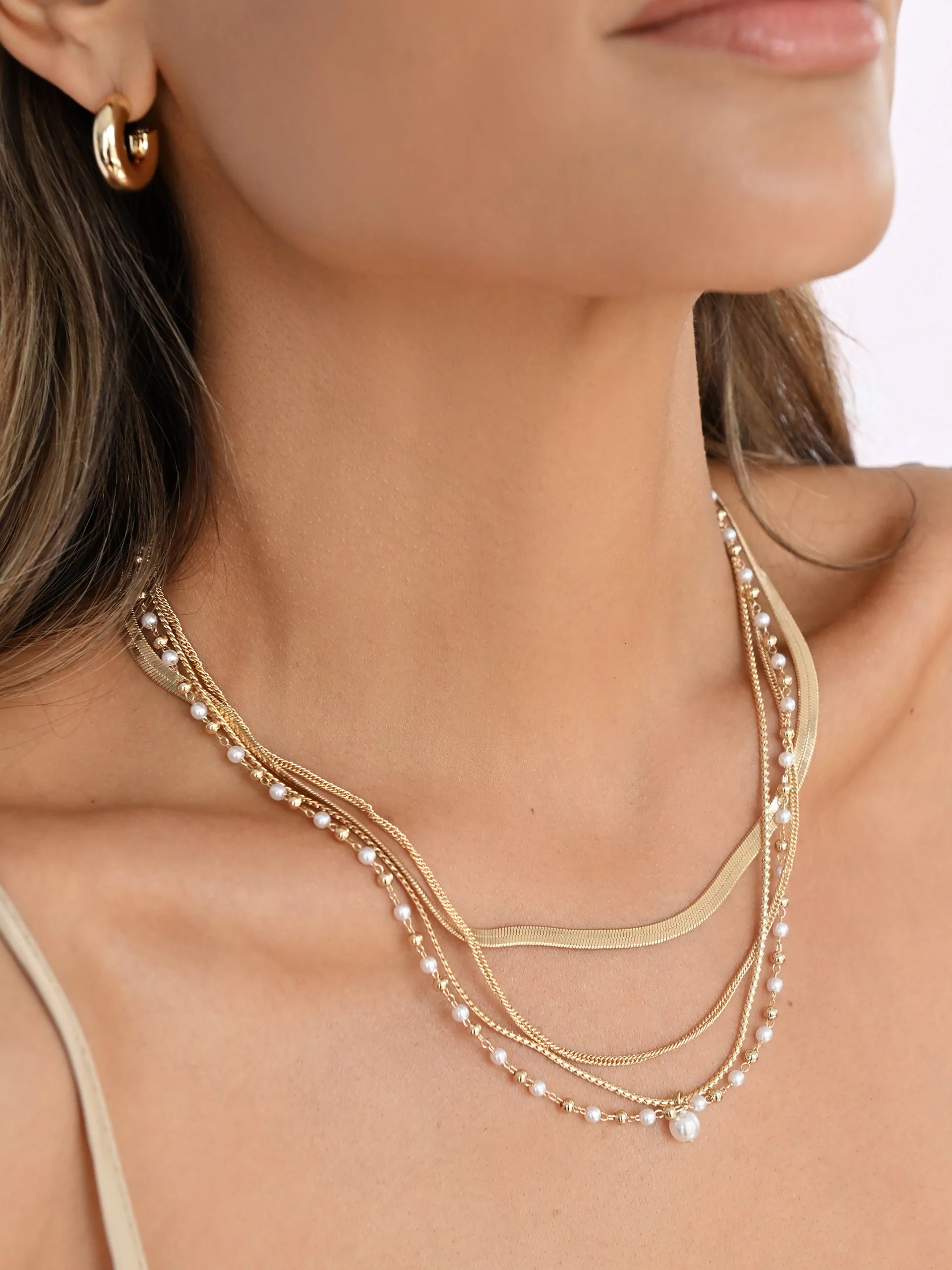 All the Chains Pearl Layered Necklace - Image 2