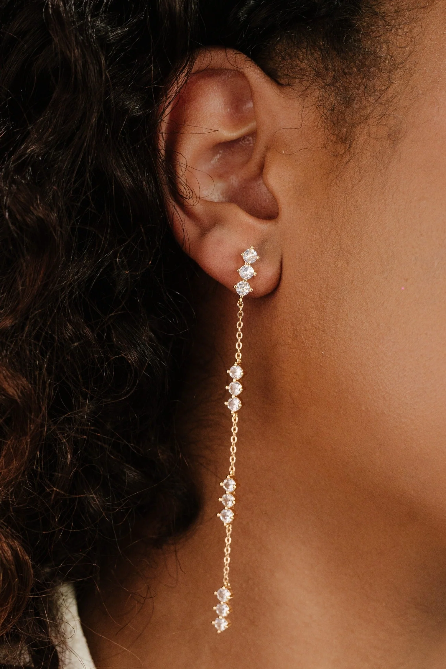 Linear Crystal Drop Earrings - Image 2