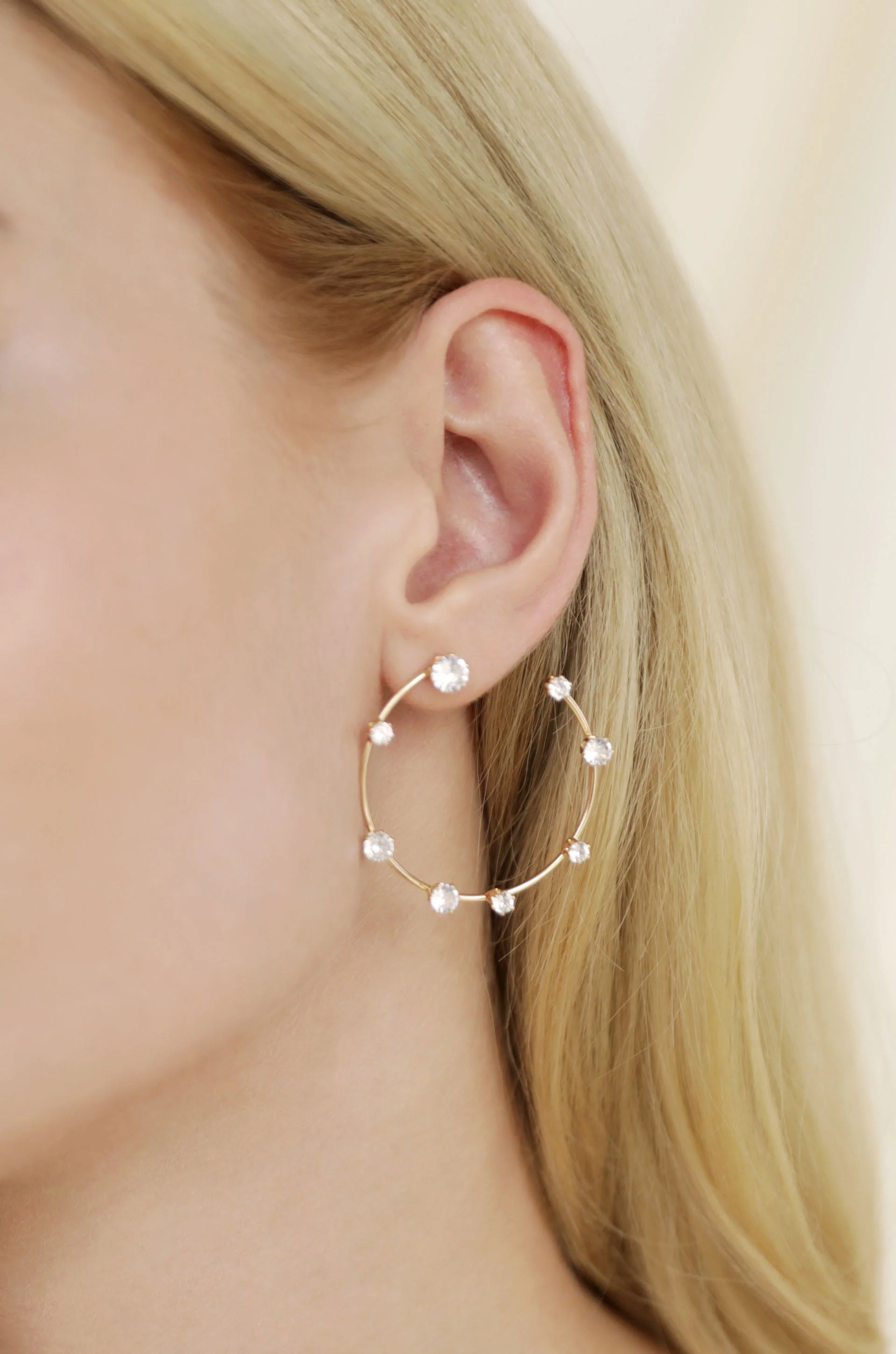 Celestial Large Wire & Crystal Ring Earrings - Image 2