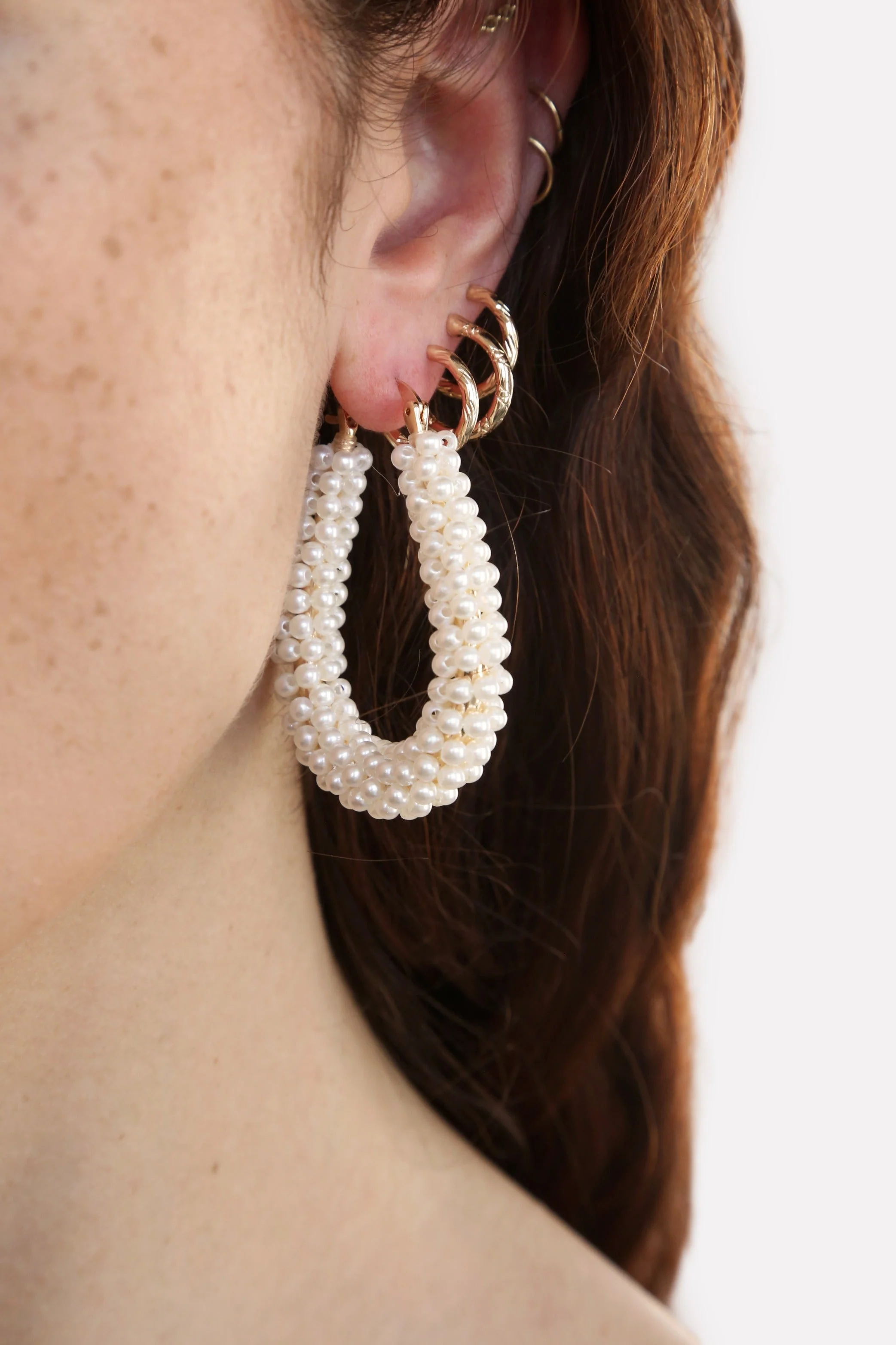 Pearl Wrapped Hoop Earrings - Image 2