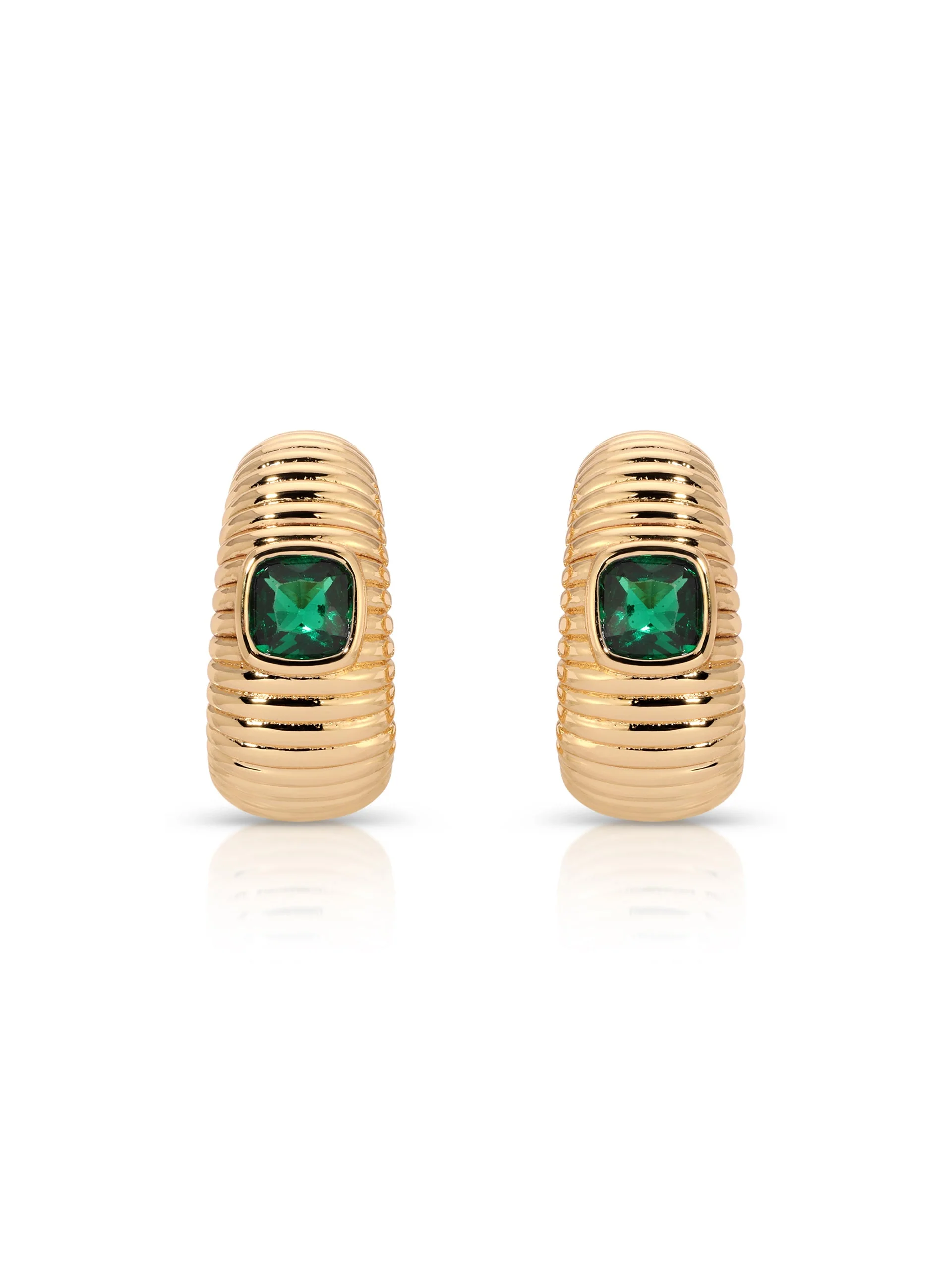 Ribbed Emerald Medium Hoops - Image 3