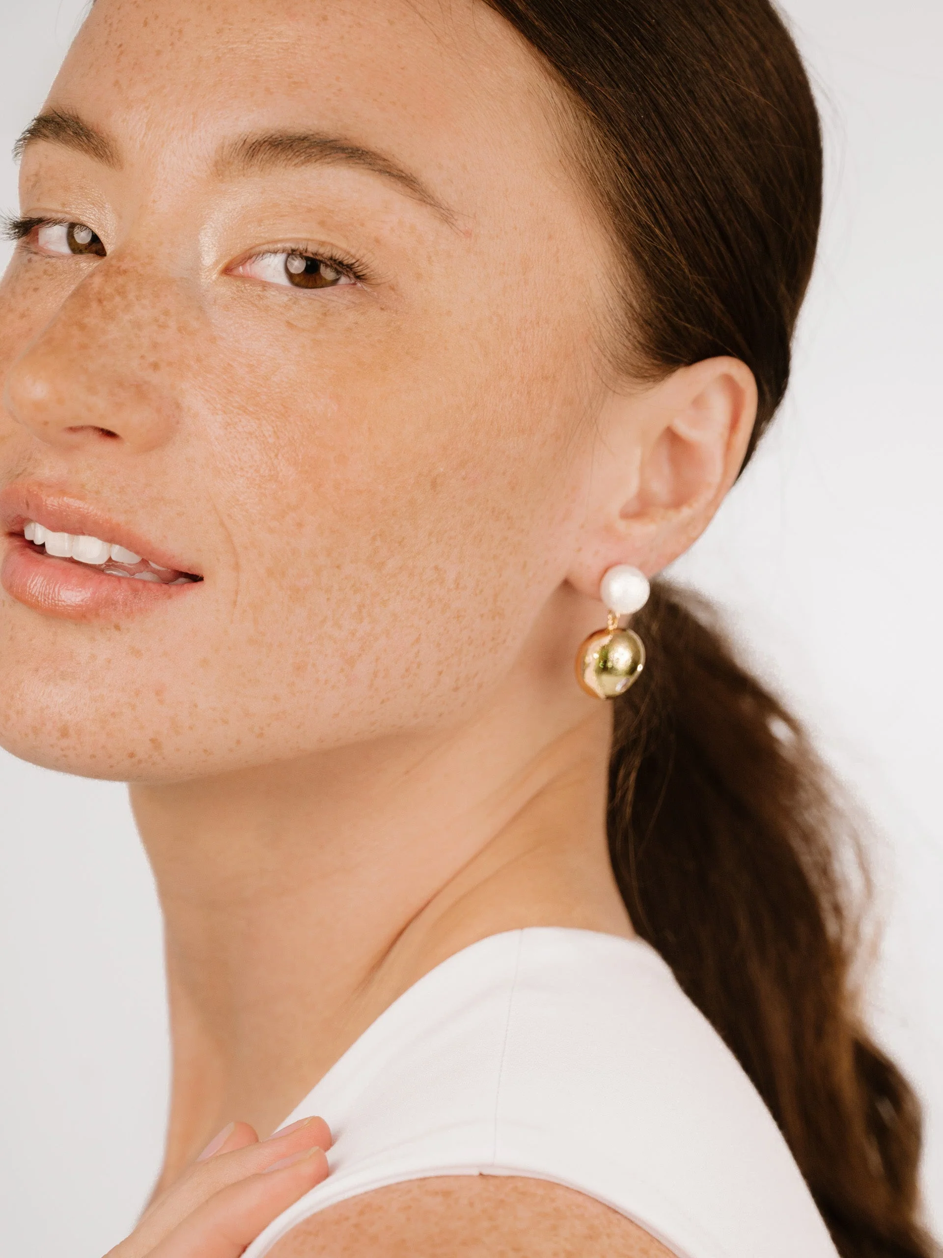 Large Pebble and Pearl Dangle Earrings - Image 6