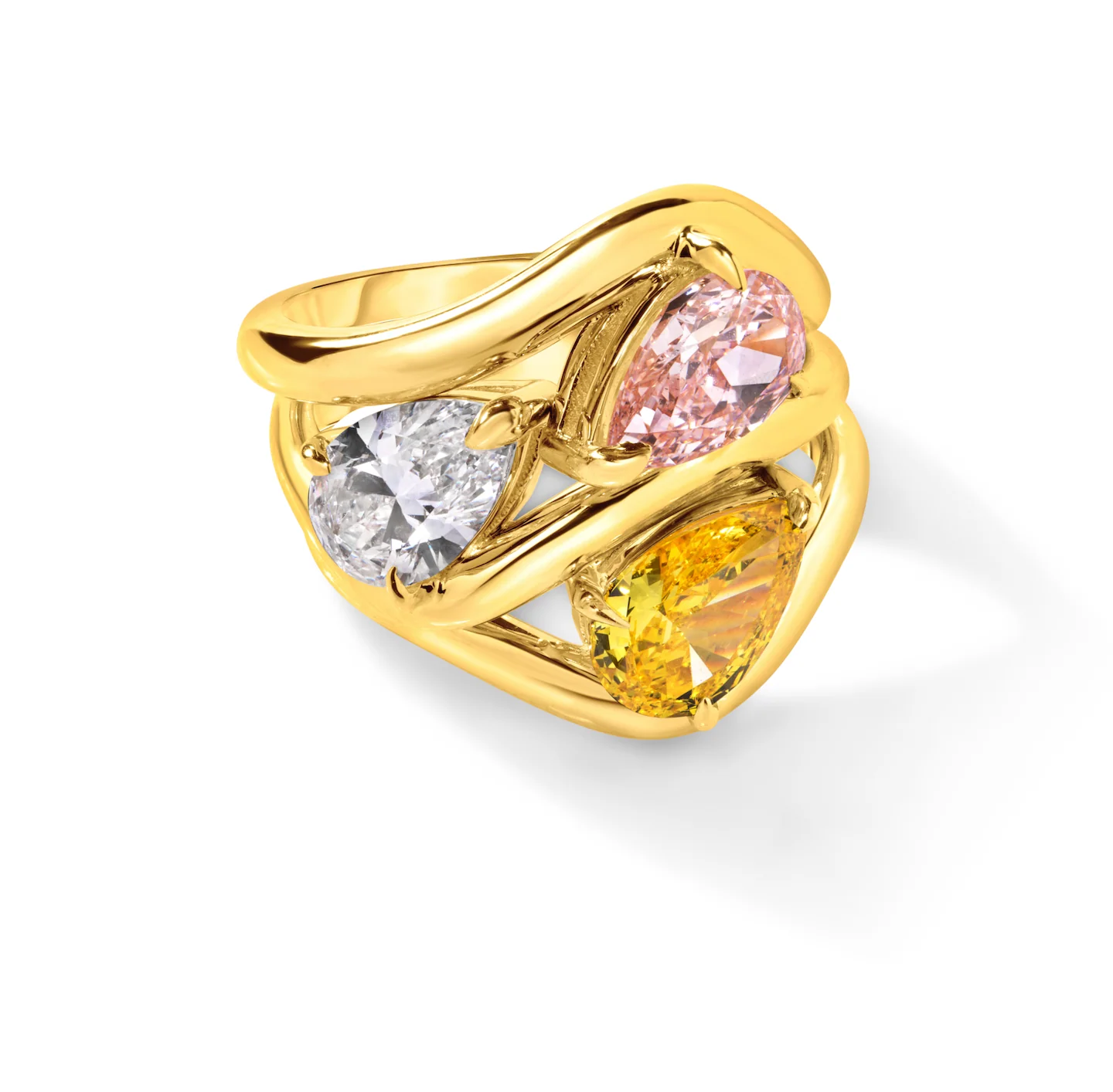 Curved Pear Yellow Diamond Pinky Ring - Image 3