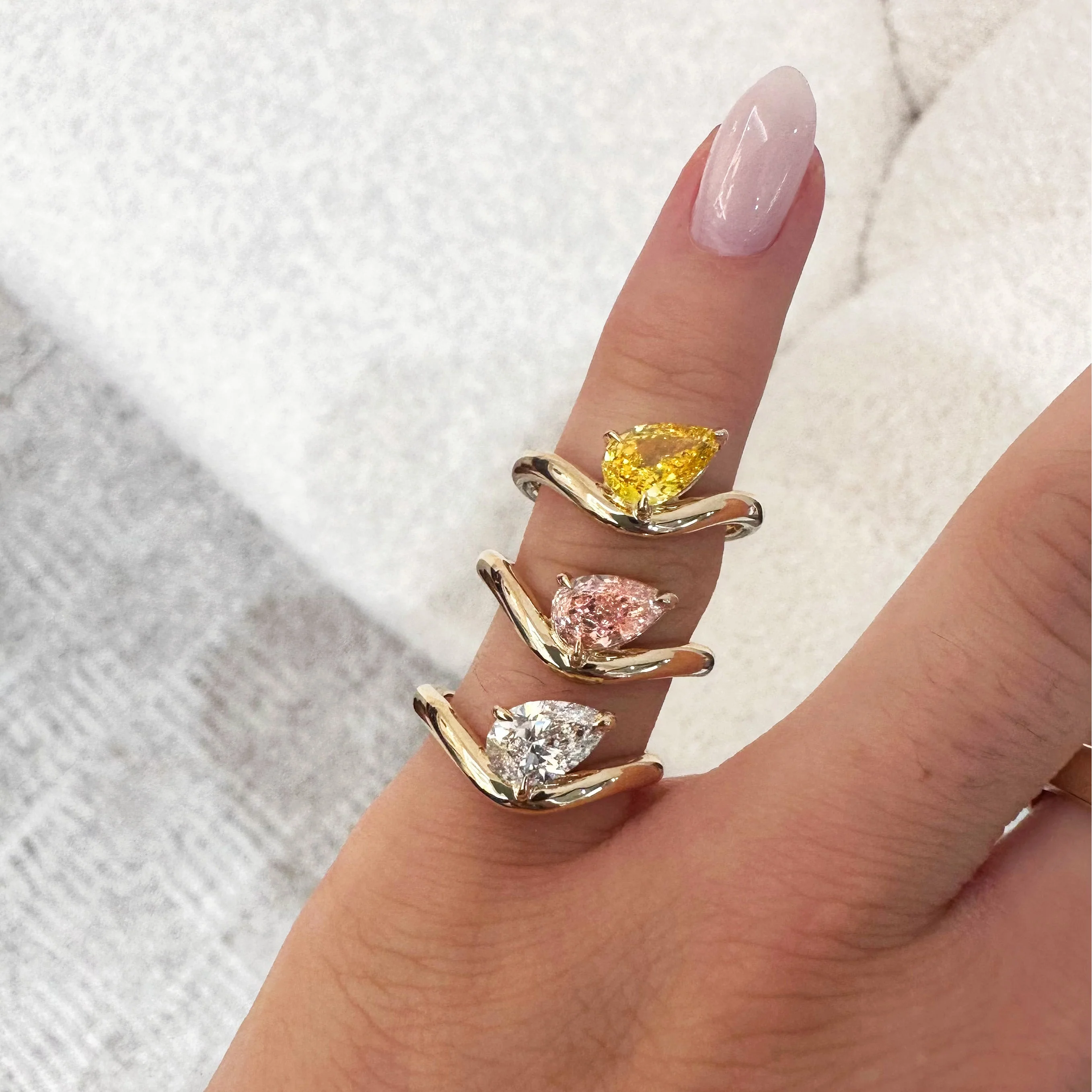 Curved Pear Yellow Diamond Pinky Ring - Image 2