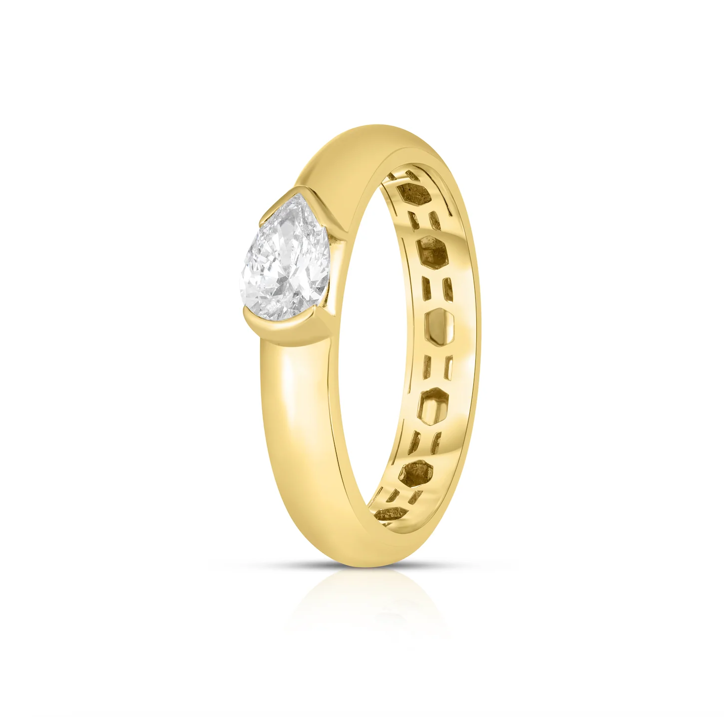 Half Bezel Pear Lab Diamond Puffy Ring - Image 3