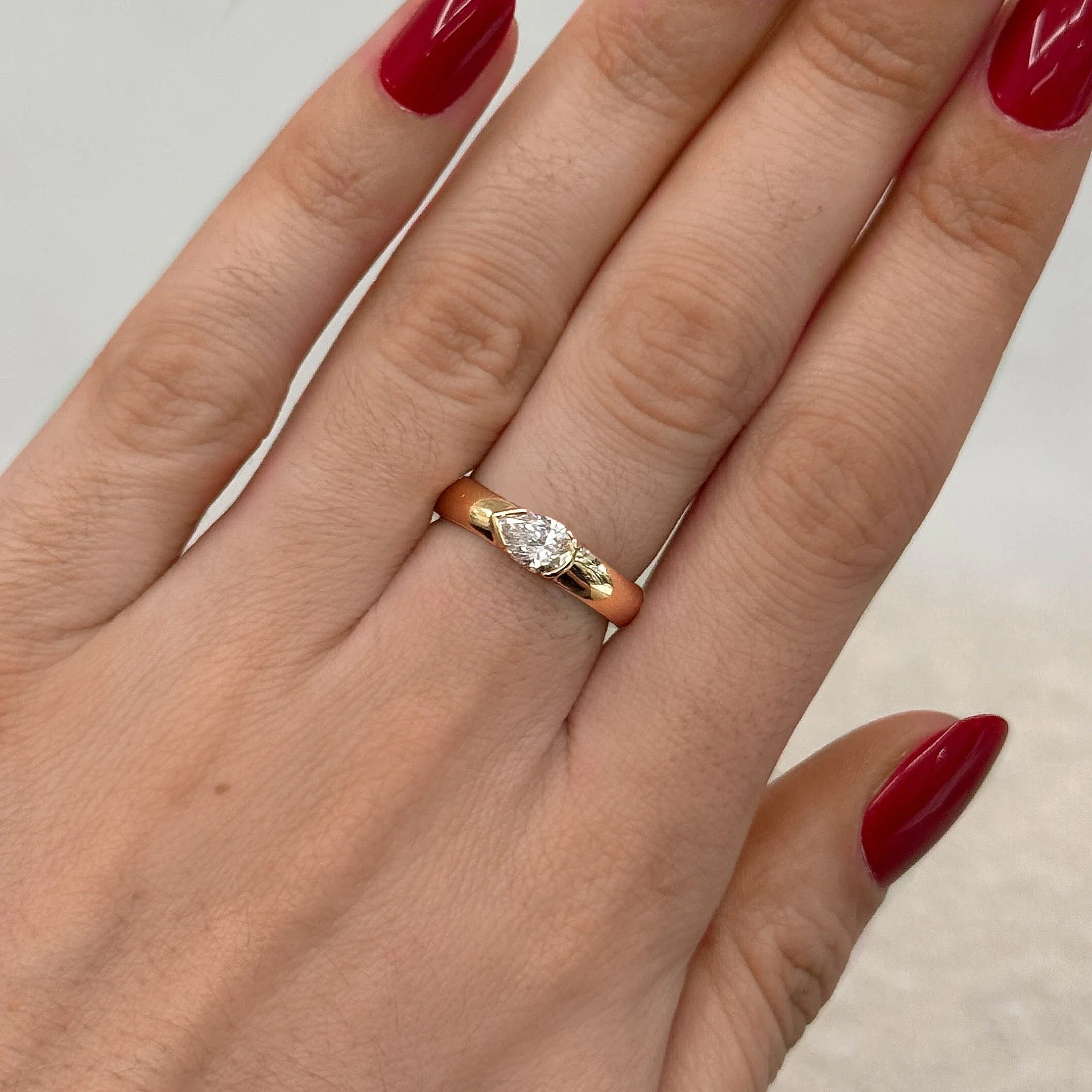 Half Bezel Pear Lab Diamond Puffy Ring - Image 2