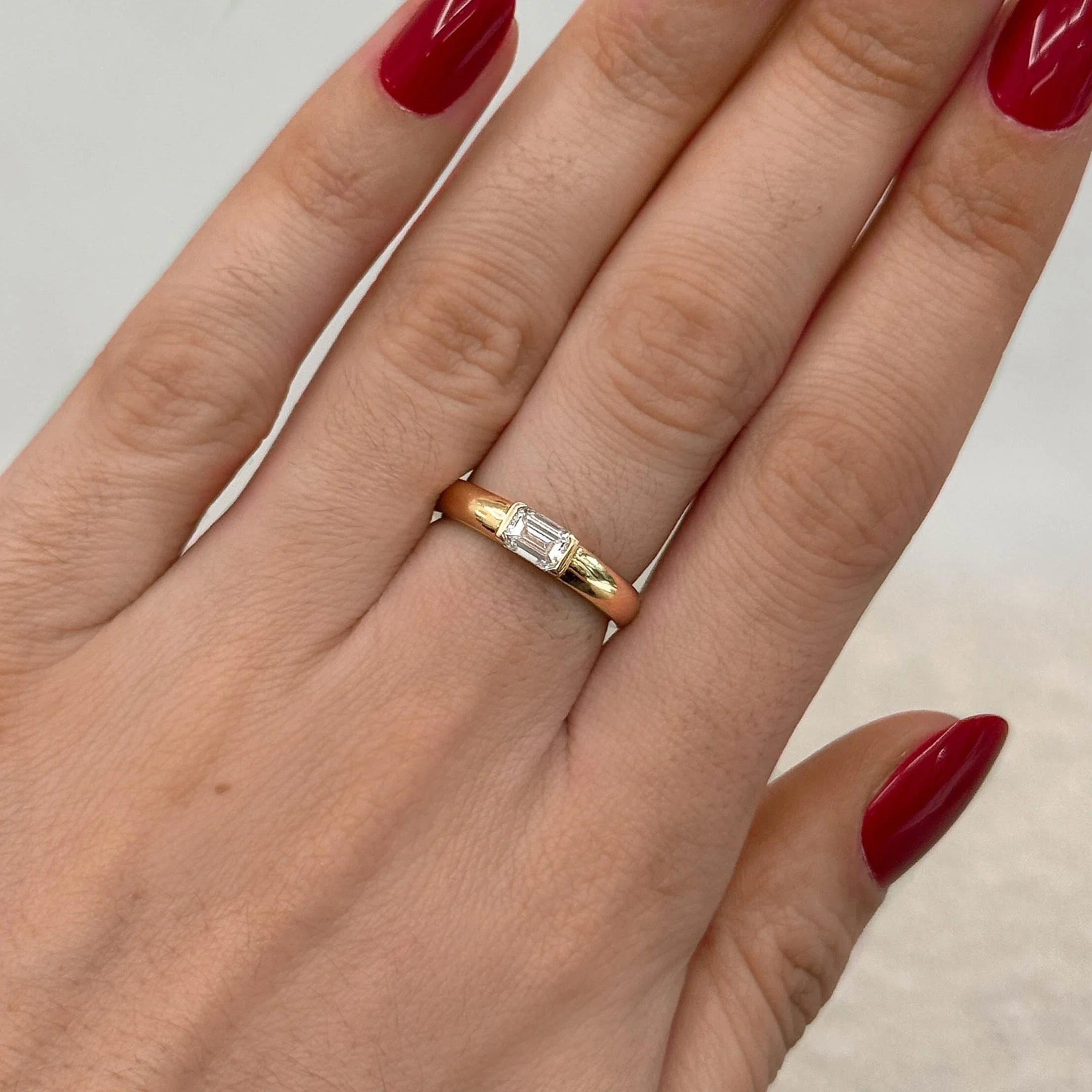 Half Bezel Emerald Cut Lab Diamond Puffy Ring - Image 2