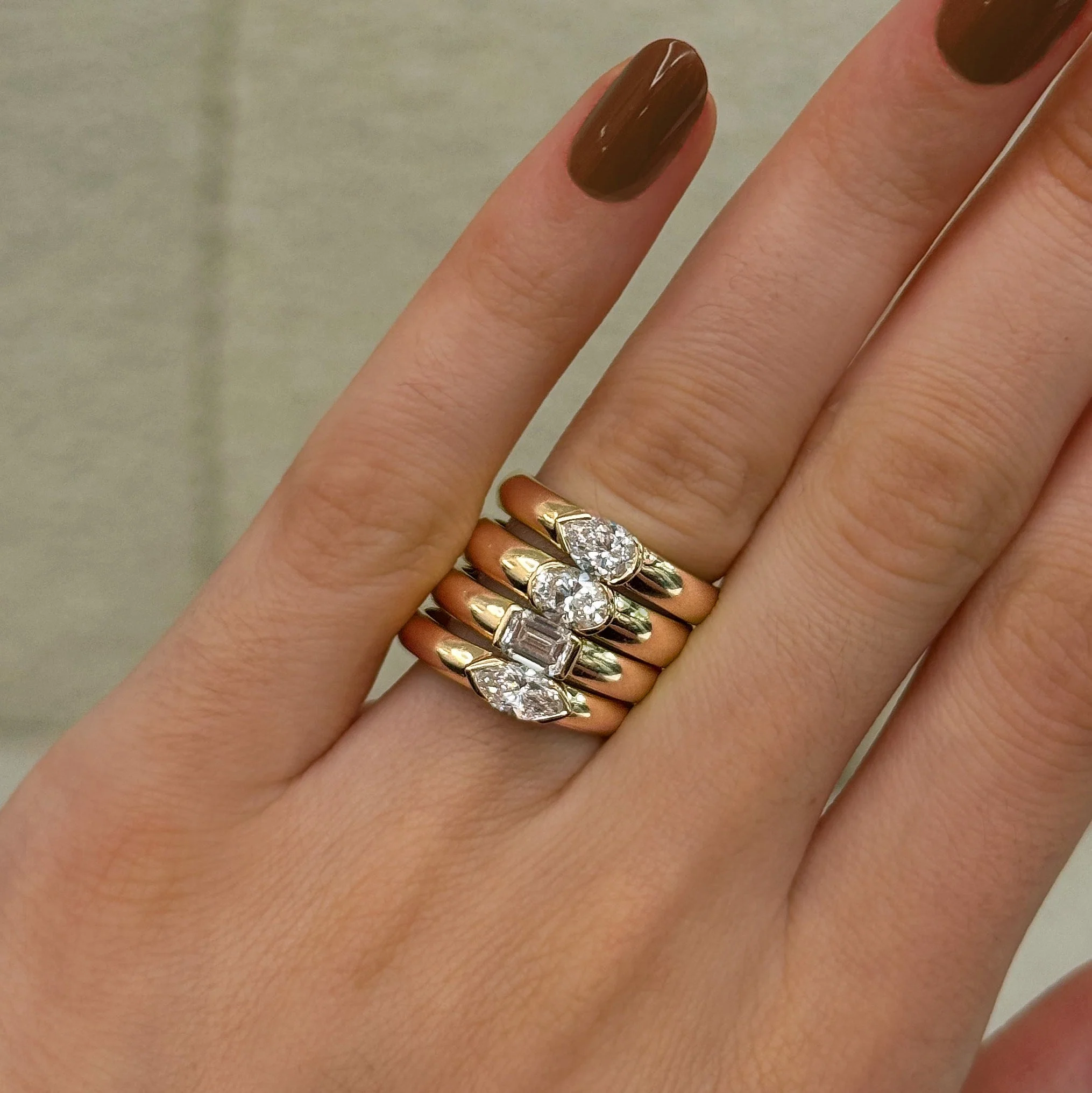 Half Bezel Emerald Cut Lab Diamond Puffy Ring - Image 4