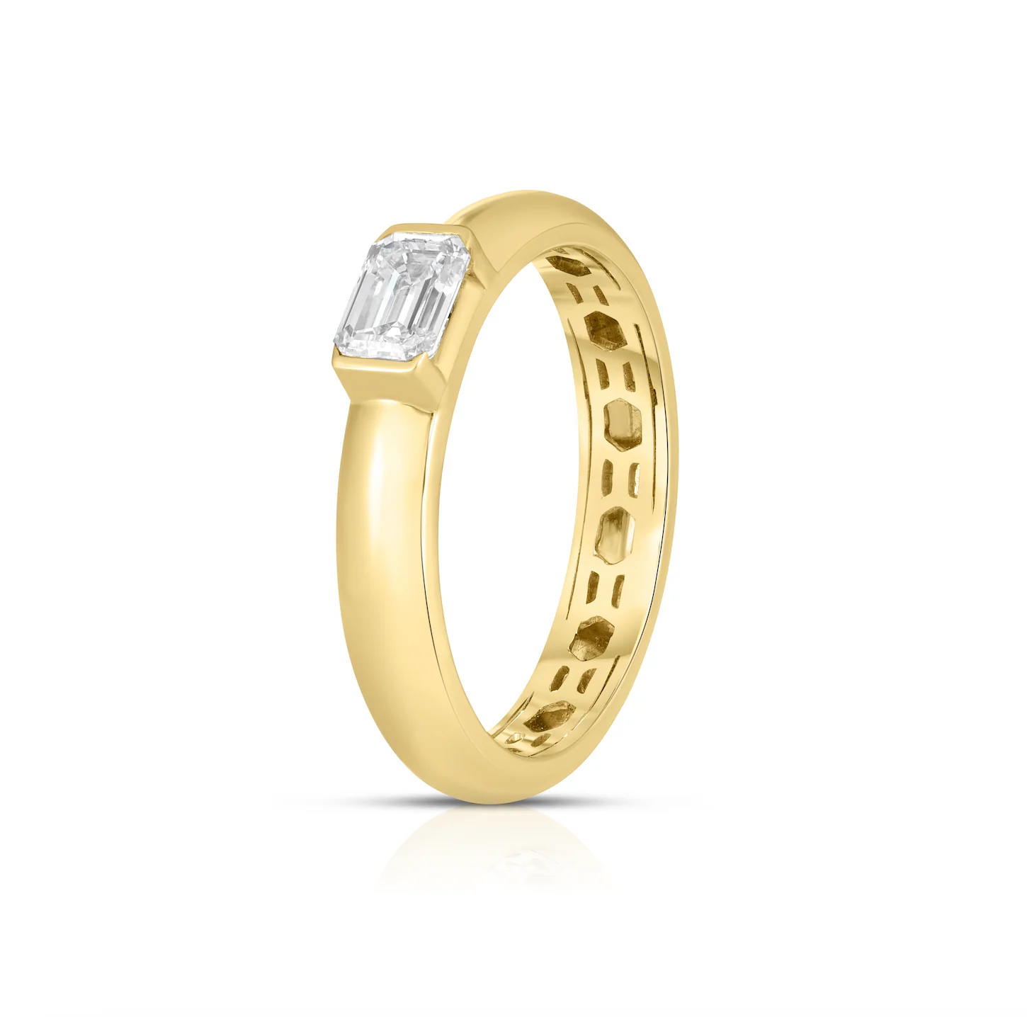 Half Bezel Emerald Cut Lab Diamond Puffy Ring - Image 3