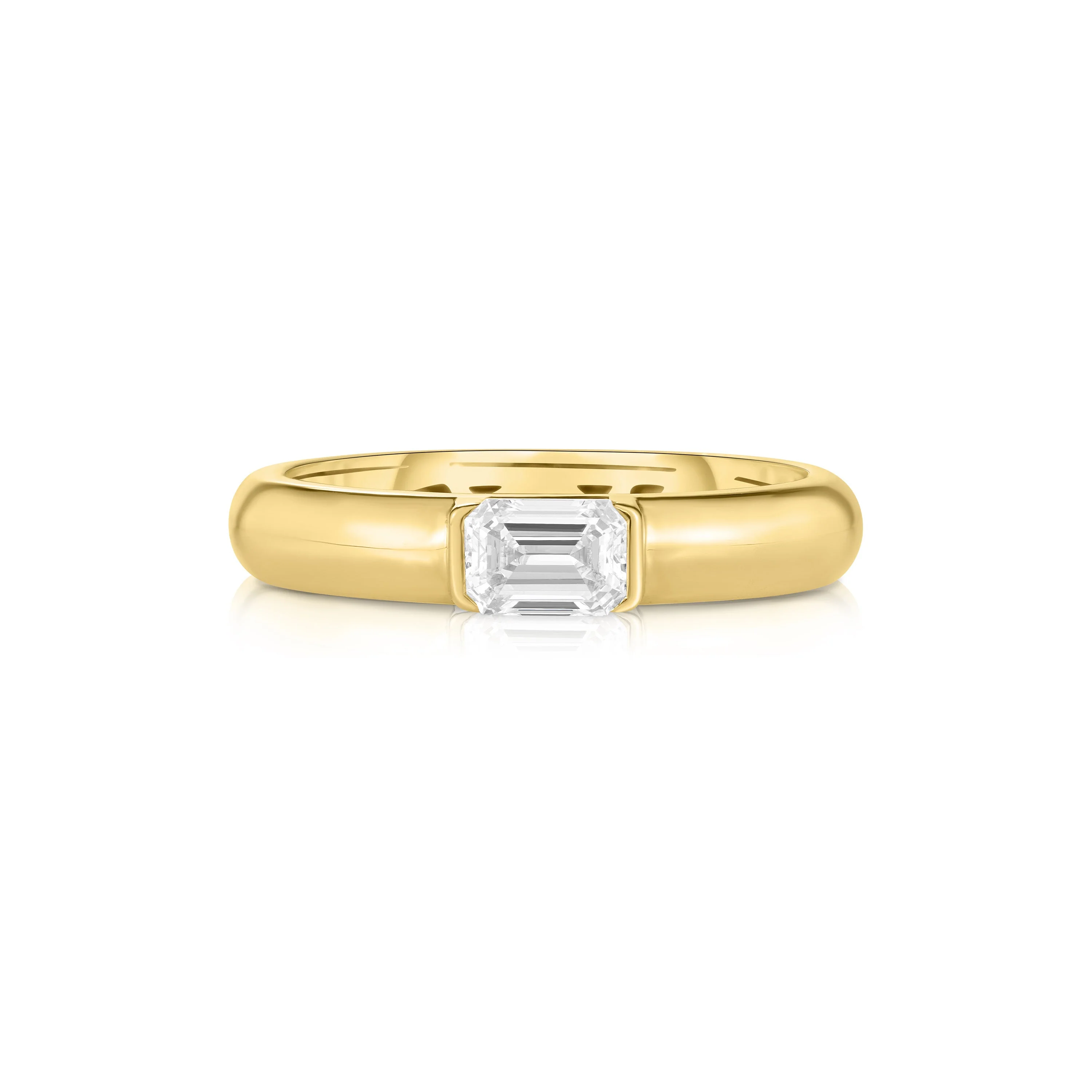 Half Bezel Emerald Cut Lab Diamond Puffy Ring