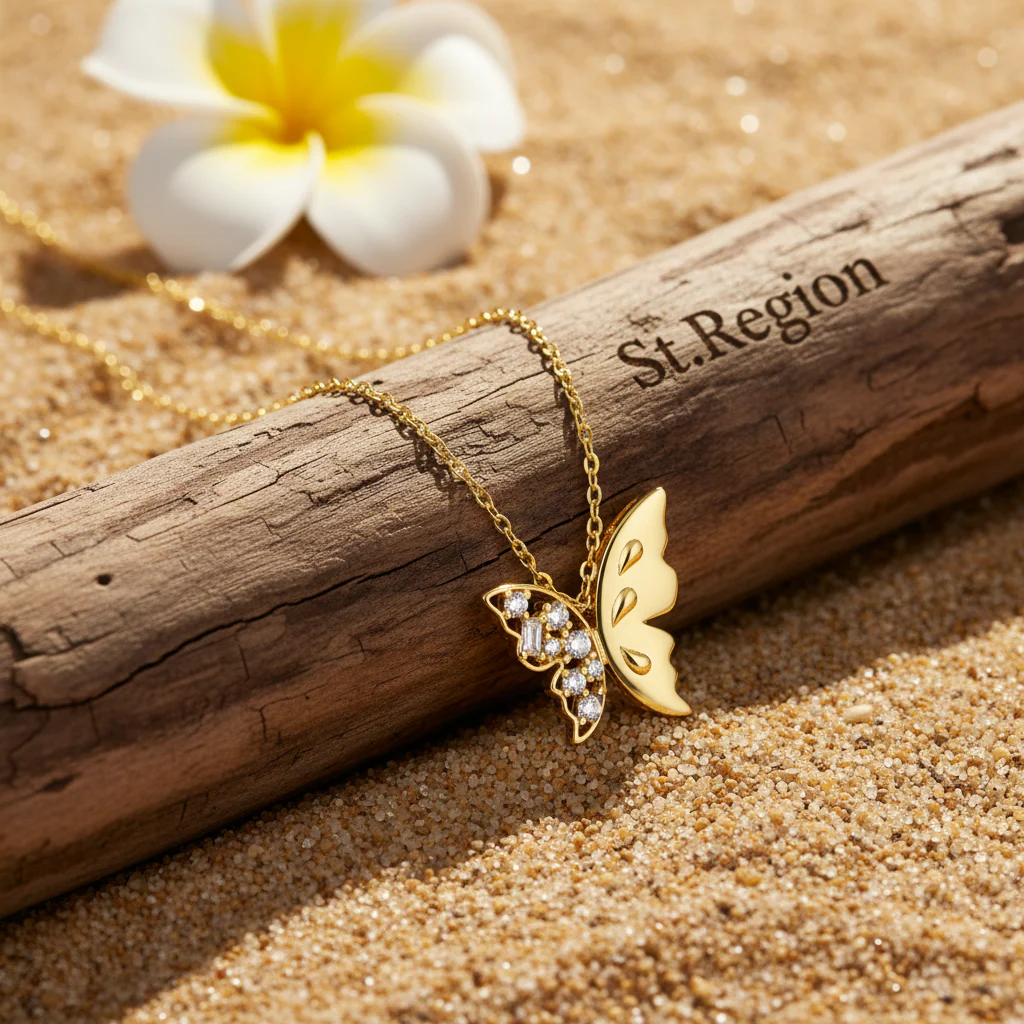 Clear Cubic Zirconia & 18K Gold-Plated Butterfly Pendant Necklace - Image 3