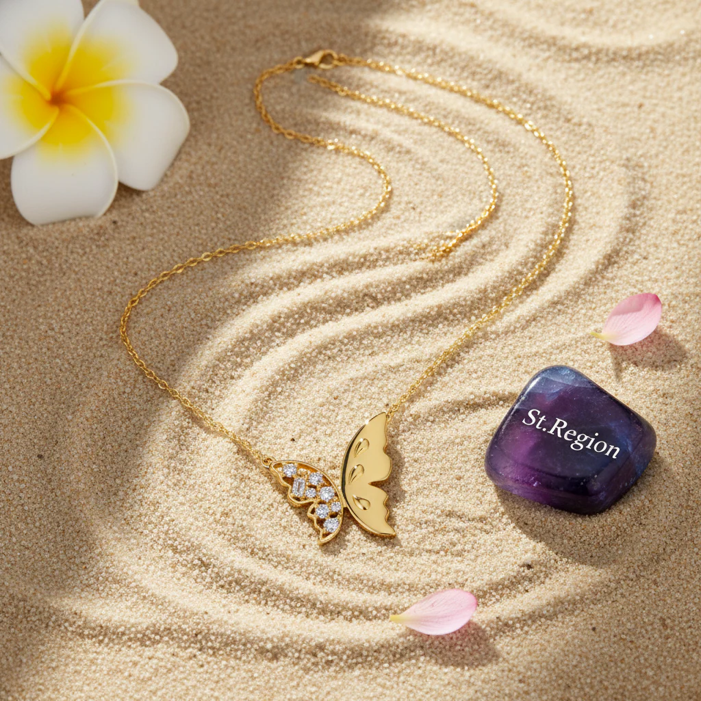 Clear Cubic Zirconia & 18K Gold-Plated Butterfly Pendant Necklace - Image 4