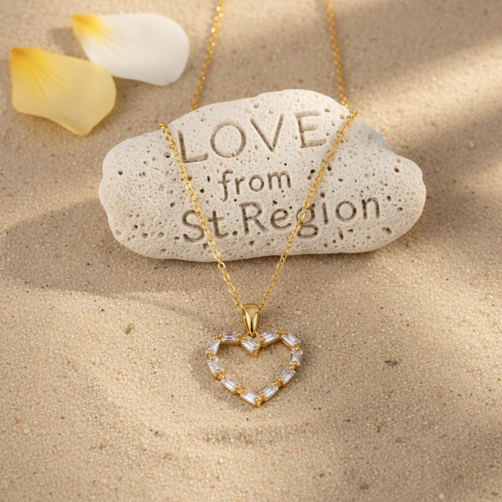 Crystal & 18K Gold-Plated Open Heart Pendant Necklace - Image 2