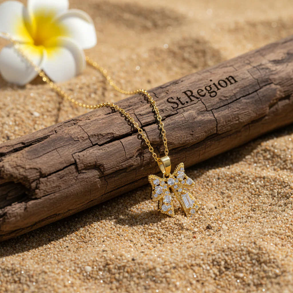 Crystal & Cubic Zirconia 18K Gold-Plated Bow Pendant Necklace - Image 3