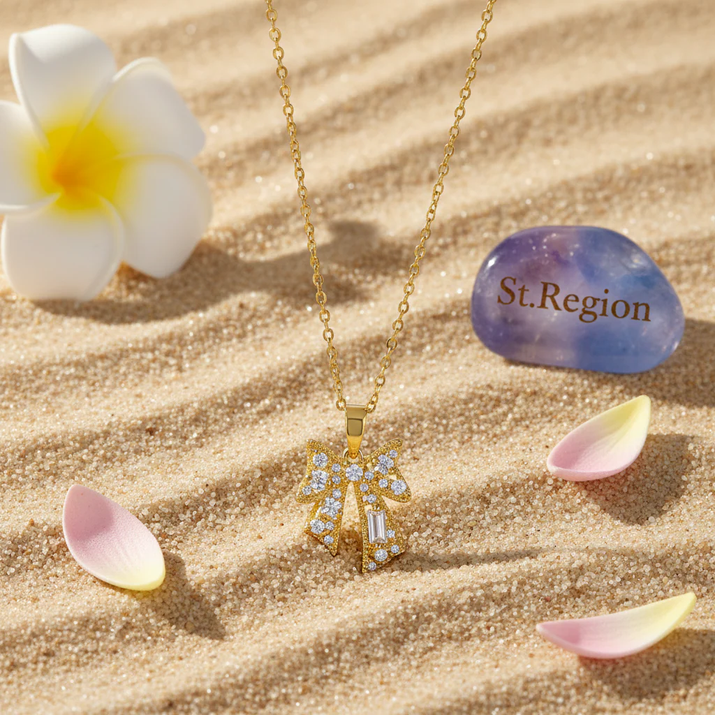 Crystal & Cubic Zirconia 18K Gold-Plated Bow Pendant Necklace - Image 4