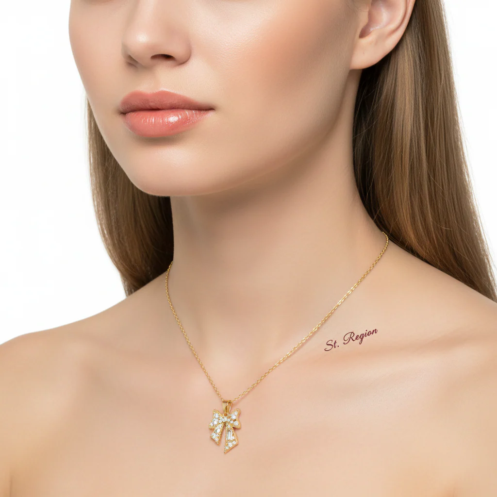 Crystal & Cubic Zirconia 18K Gold-Plated Bow Pendant Necklace - Image 5