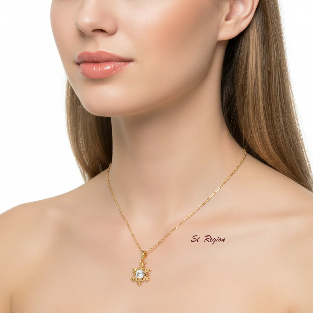 Crystal & 18K Gold-Plated Snowflake Pendant Necklace - Image 5