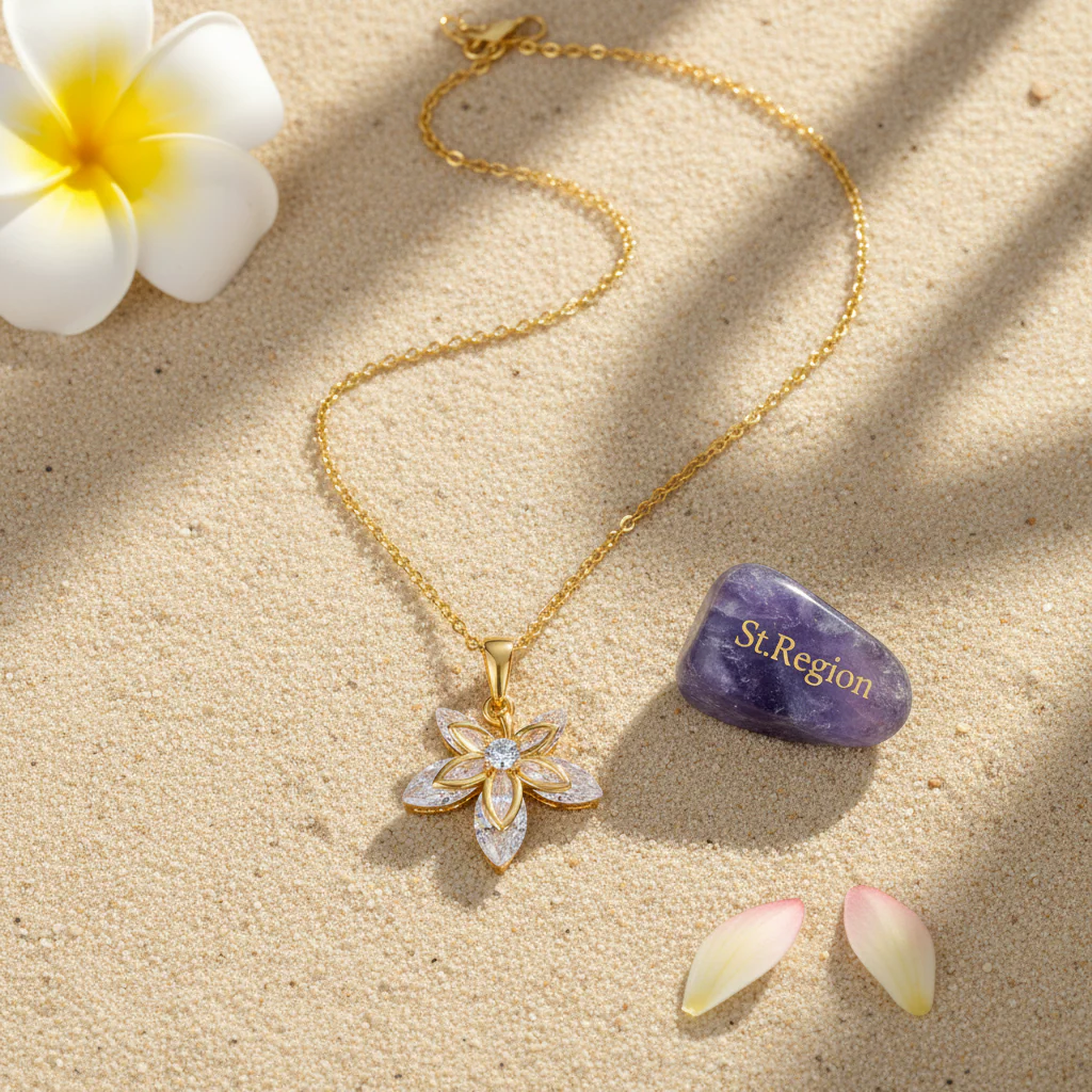 Crystal & 18K Gold-Plated Leaf Pendant Necklace - Image 4