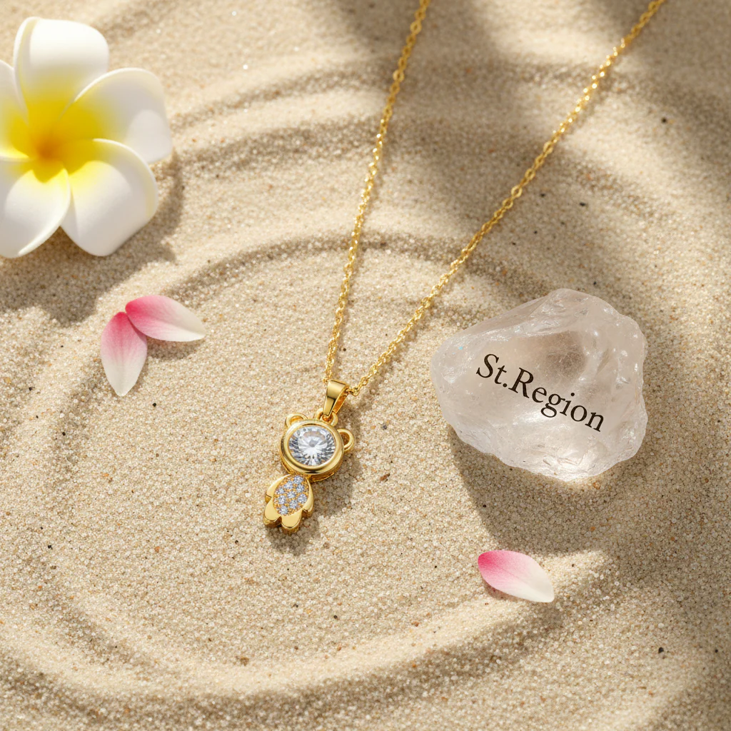 Crystal & 18K Gold-Plated Bear Pendant Necklace - Image 4