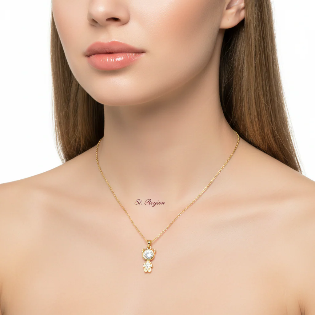 Crystal & 18K Gold-Plated Bear Pendant Necklace - Image 5