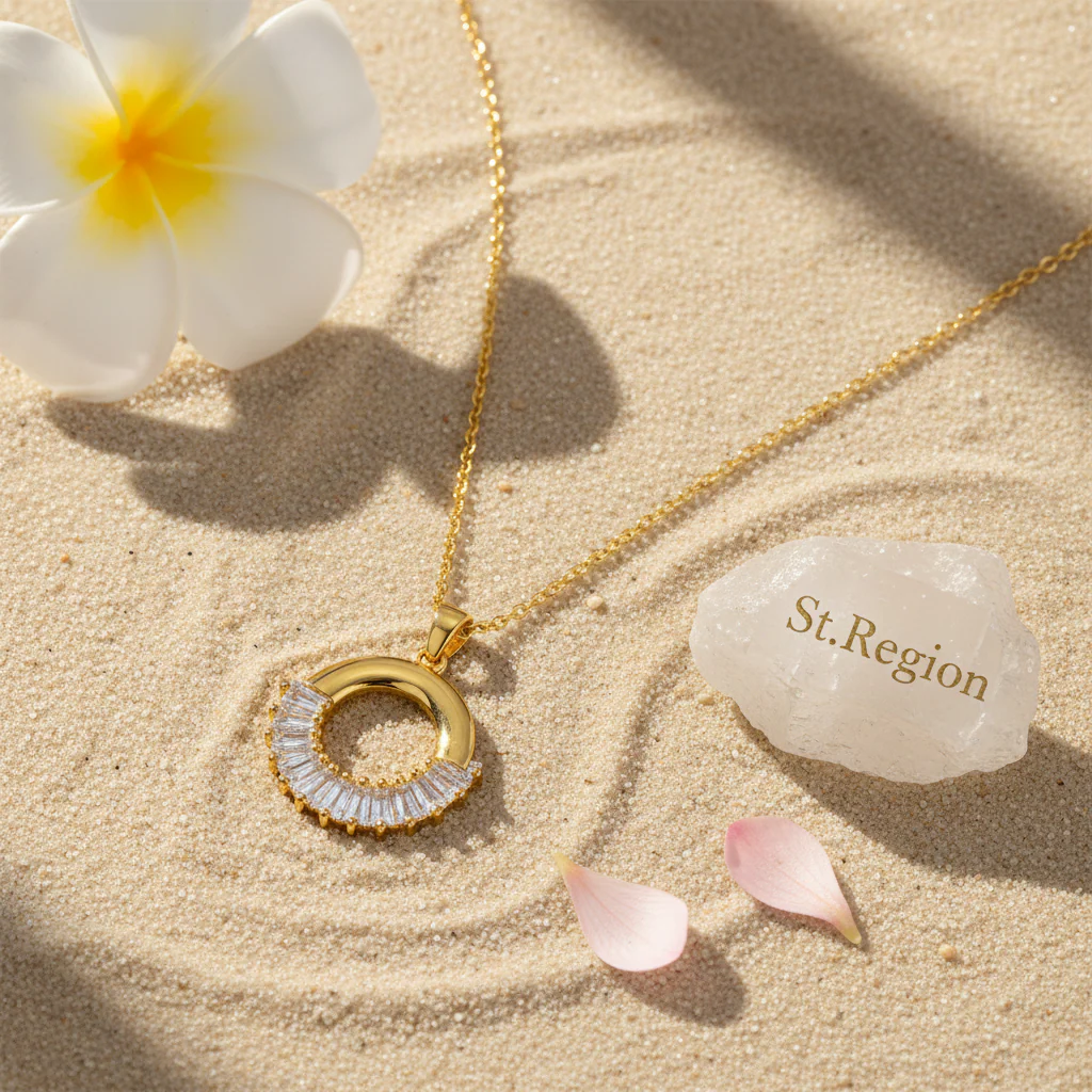 Crystal & 18K Gold-Plated Circle Pendant Necklace - Image 4