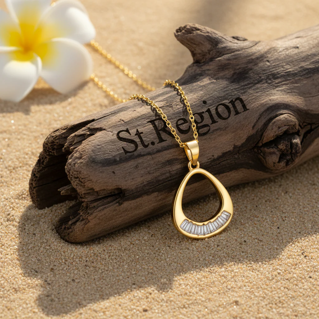 Crystal & 18K Gold-Plated Oval Pendant Necklace - Image 3