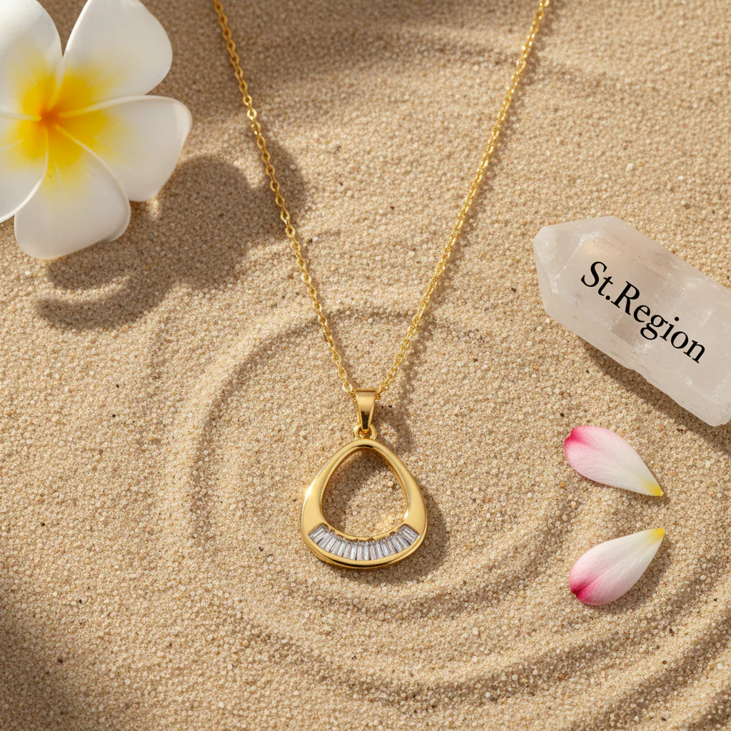 Crystal & 18K Gold-Plated Oval Pendant Necklace - Image 4