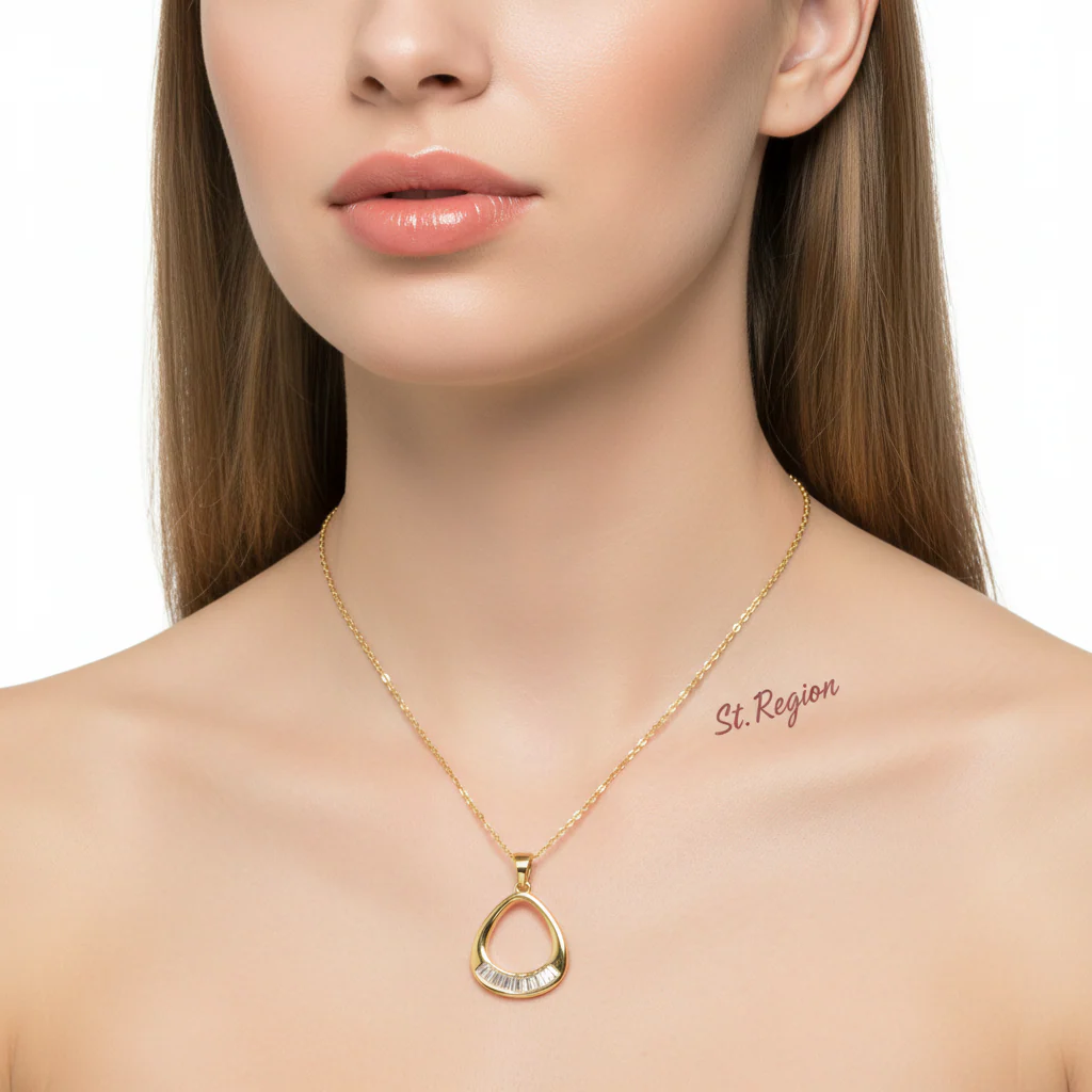 Crystal & 18K Gold-Plated Oval Pendant Necklace - Image 5