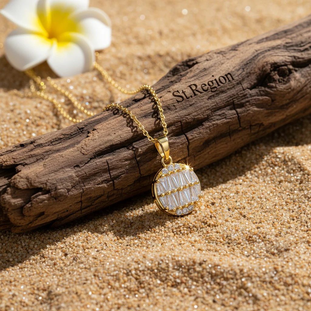 Crystal & 18K Gold-Plated Triangle-Cut Round Pendant Necklace - Image 3