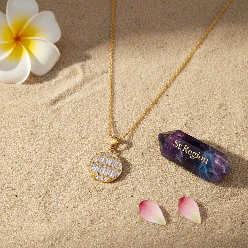 Crystal & 18K Gold-Plated Triangle-Cut Round Pendant Necklace - Image 4