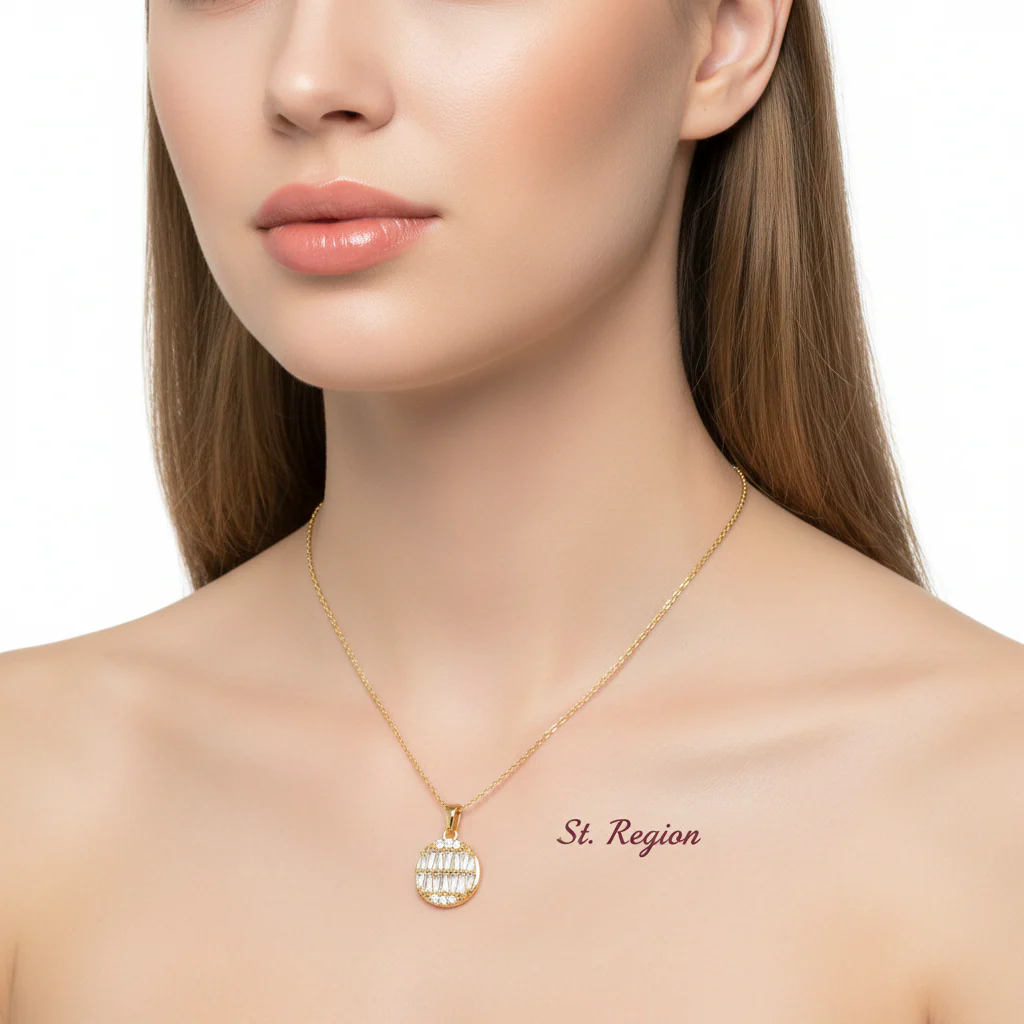 Crystal & 18K Gold-Plated Triangle-Cut Round Pendant Necklace - Image 5