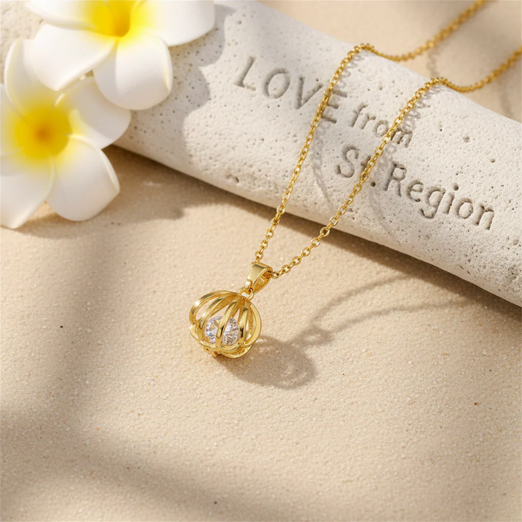 Crystal & 18K Gold-Plated Shell Pendant Necklace - Image 2