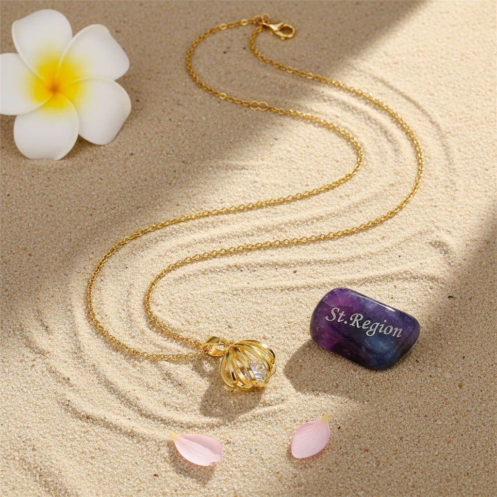 Crystal & 18K Gold-Plated Shell Pendant Necklace - Image 4