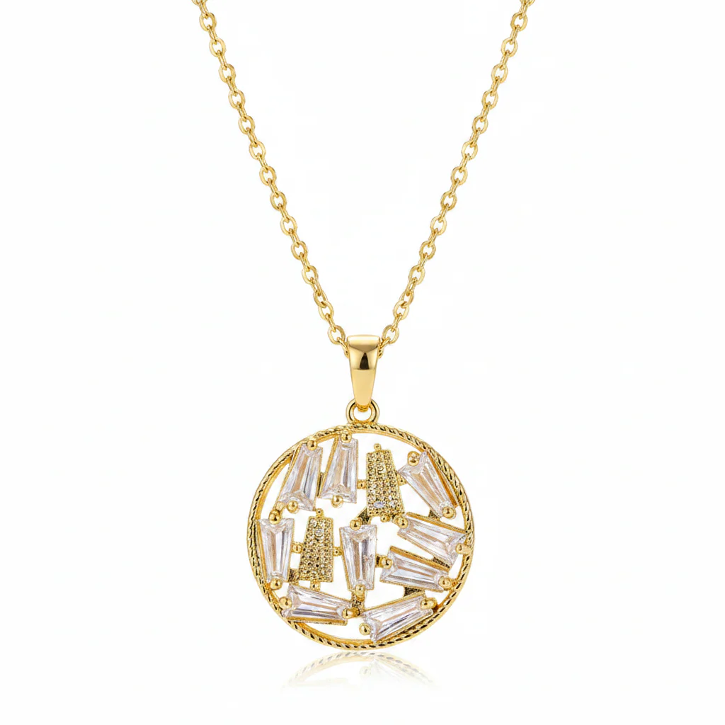 Crystal & 18K Gold-Plated Round Pendant Necklace