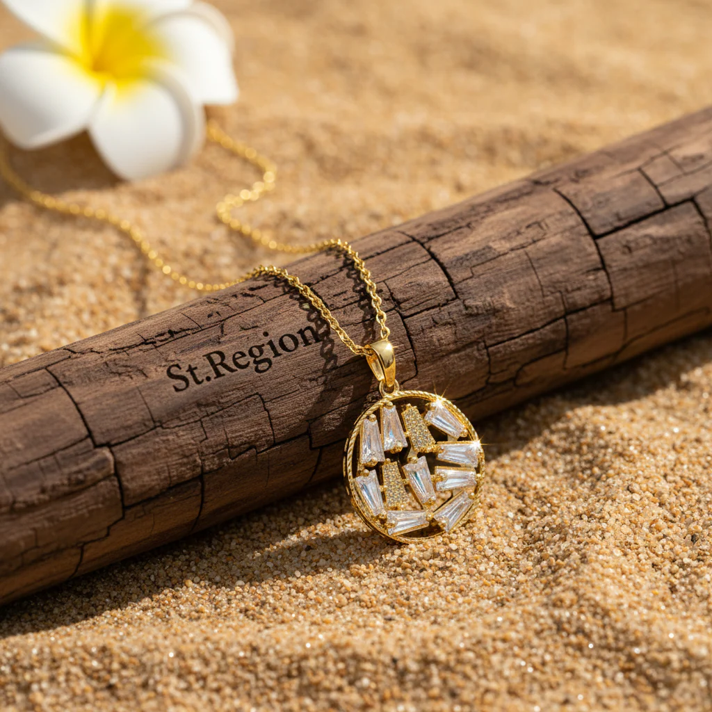 Crystal & 18K Gold-Plated Round Pendant Necklace - Image 3