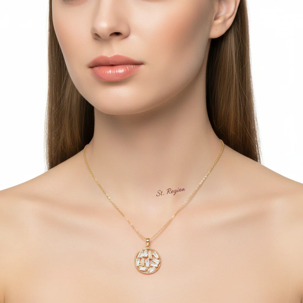 Crystal & 18K Gold-Plated Round Pendant Necklace - Image 5