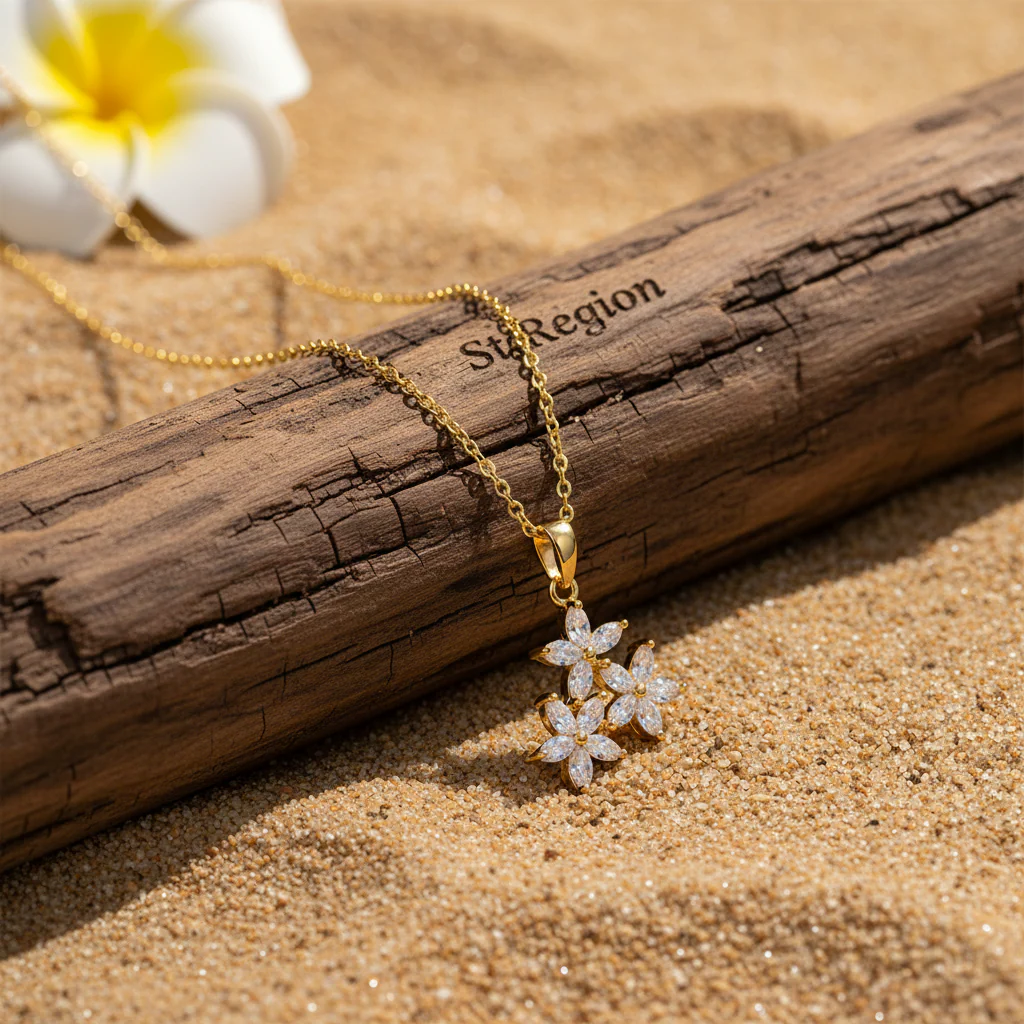Marquise Crystal & 18K Gold-Plated Floral Pendant Necklace - Image 3