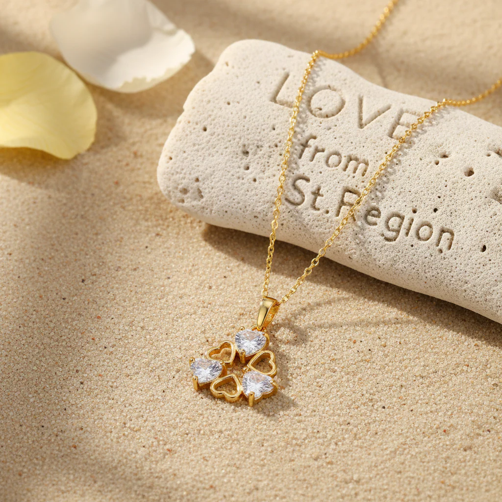 Crystal & 18K Gold-Plated Heart Cluster Pendant Necklace - Image 2