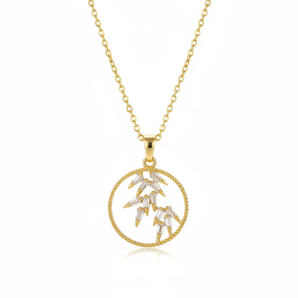 Crystal & 18K Gold-Plated Leaves Circle Pendant Necklace