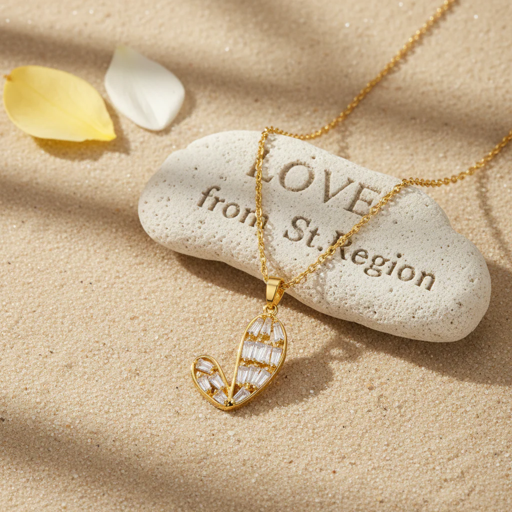 Crystal & 18K Gold-Plated Asymmetric Heart Pendant Necklace - Image 2