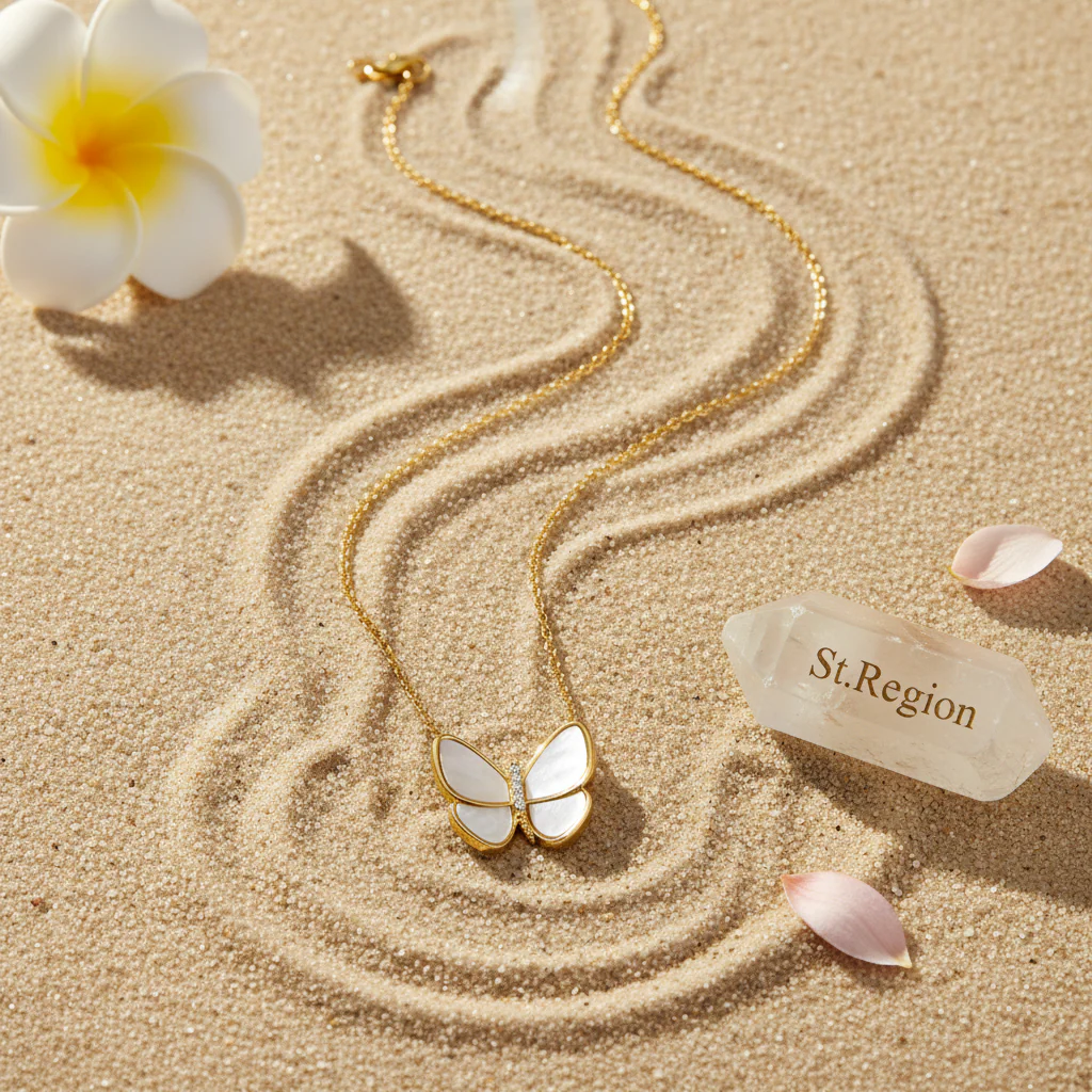 Shell & 18K Gold-Plated Butterfly Pendant Necklace - Image 4