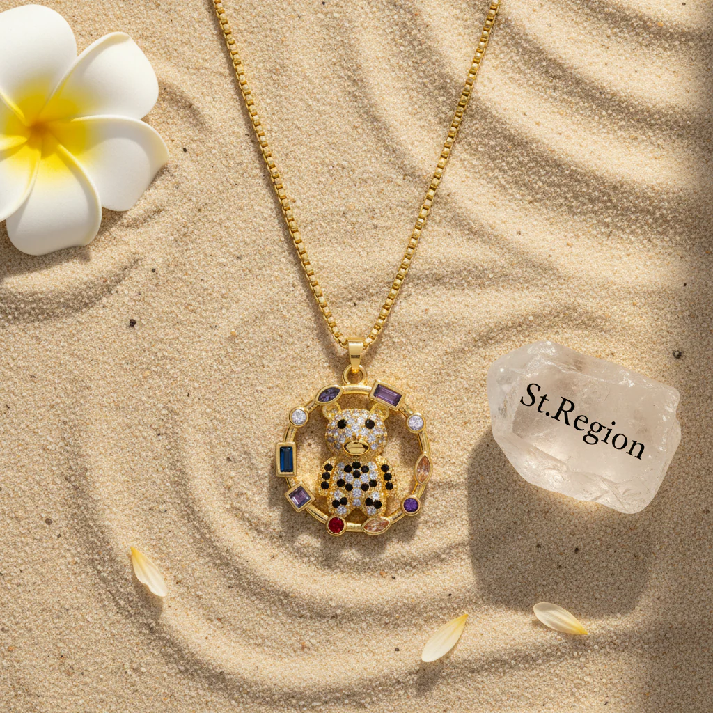 Crystal & 18K Gold-Plated Multicolor Panda Circle Pendant Necklace - Image 4