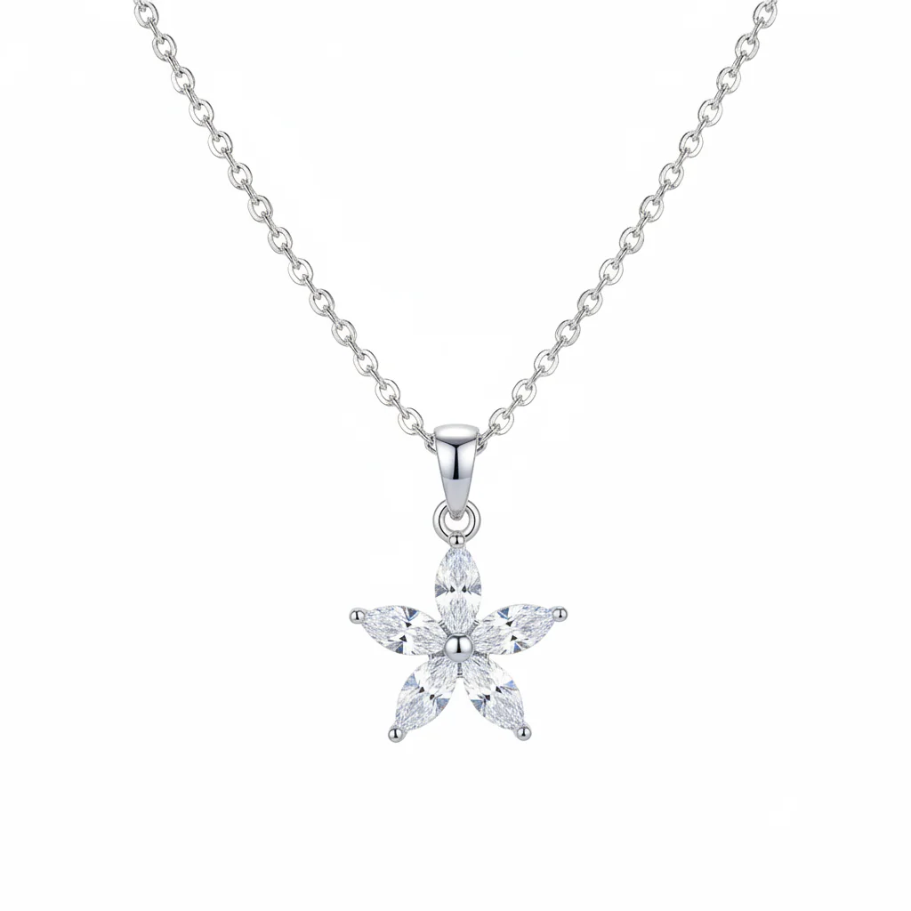 Crystal & Silver-Plated Marquise Flower Pendant Necklace