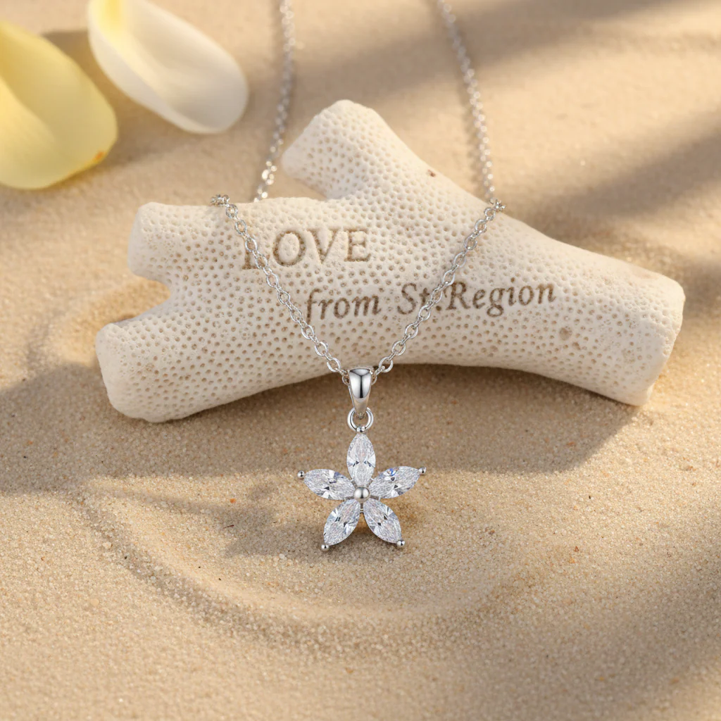 Crystal & Silver-Plated Marquise Flower Pendant Necklace - Image 2