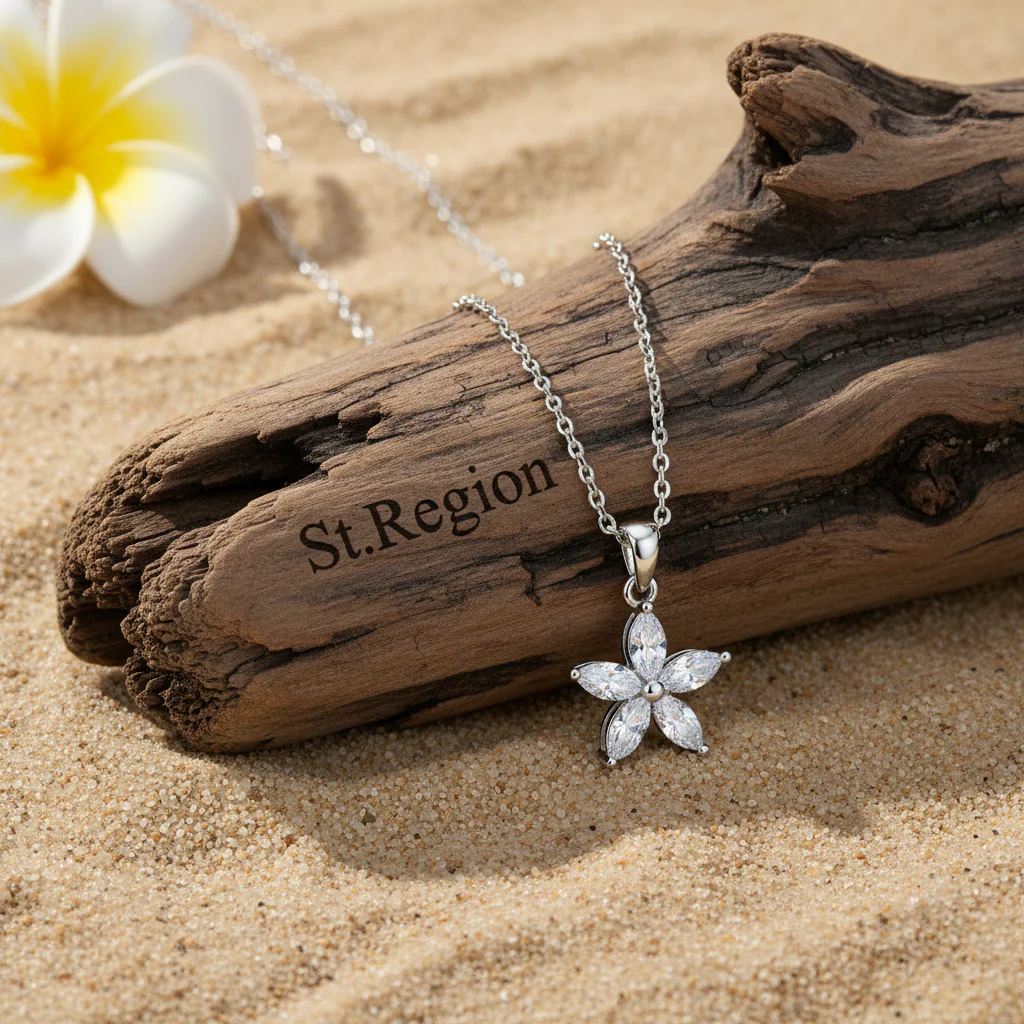 Crystal & Silver-Plated Marquise Flower Pendant Necklace - Image 3