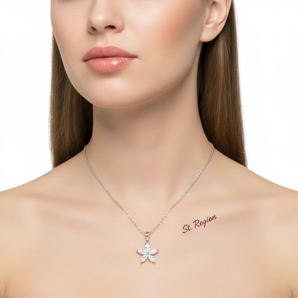 Crystal & Silver-Plated Marquise Flower Pendant Necklace - Image 5